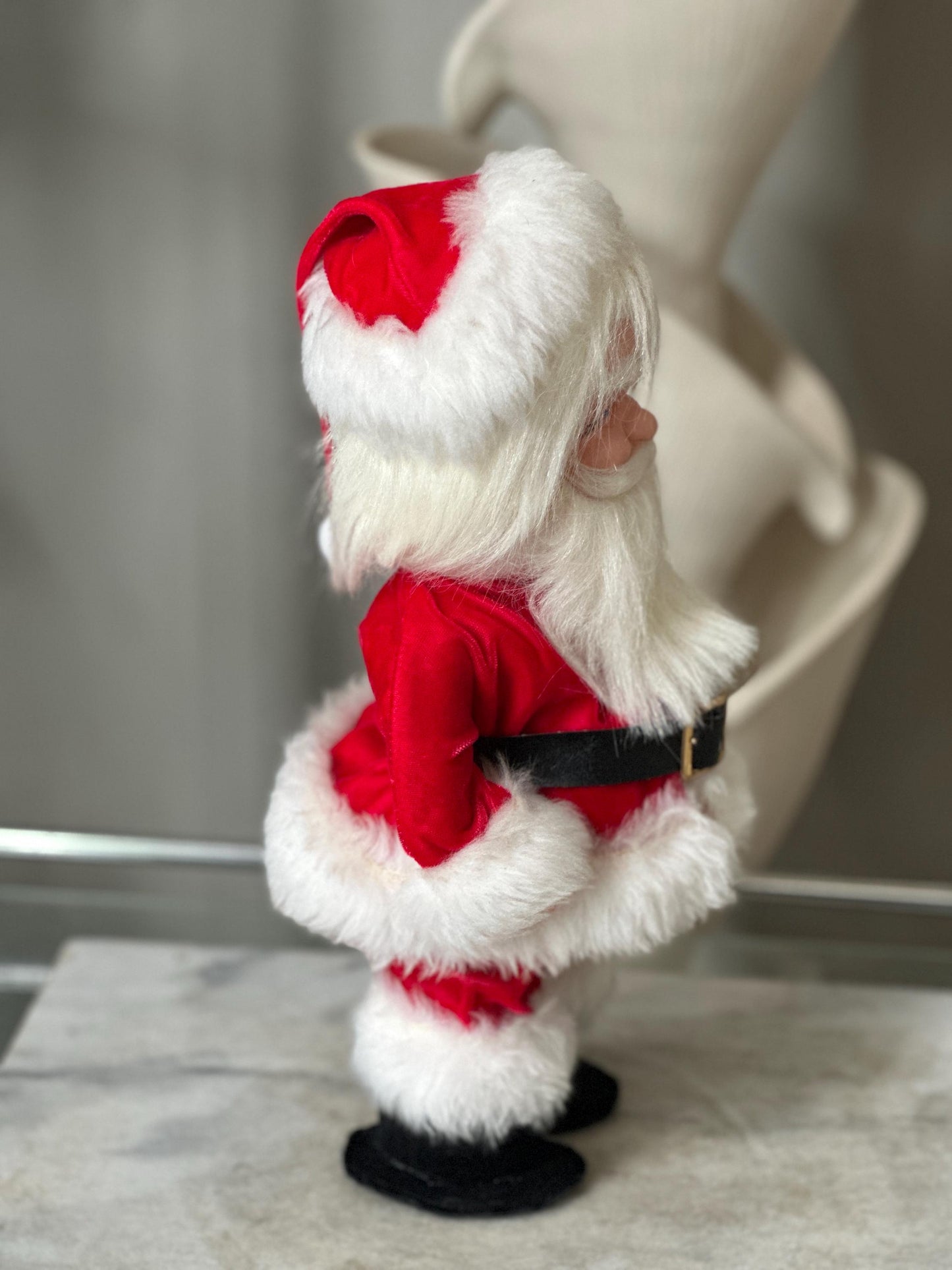 Vintage 1970s Hand Crafted Santa Doll: Rubber Face, Blue Eyes, 14" Collectible