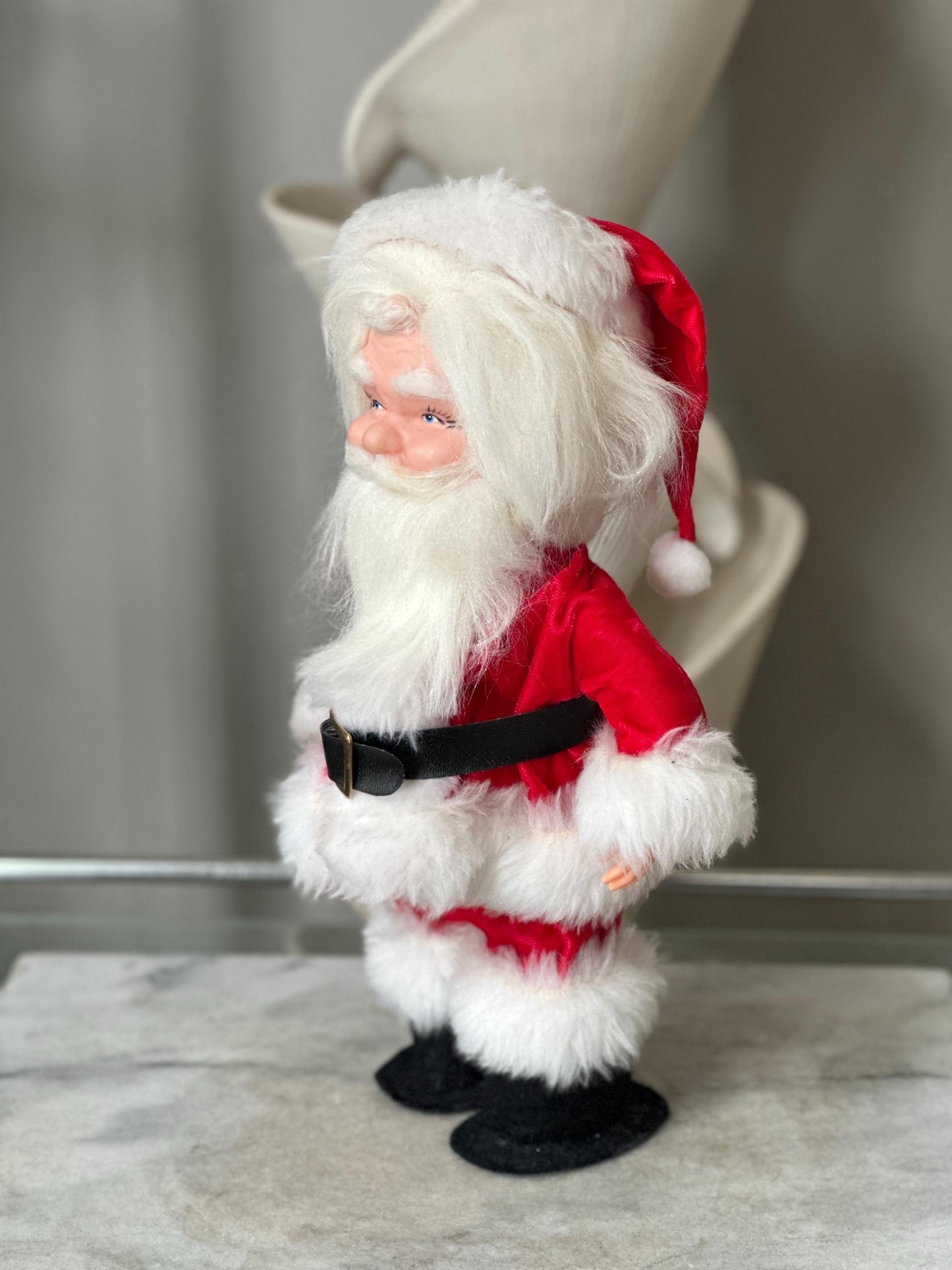 Vintage 1970s Hand Crafted Santa Doll: Rubber Face, Blue Eyes, 14" Collectible