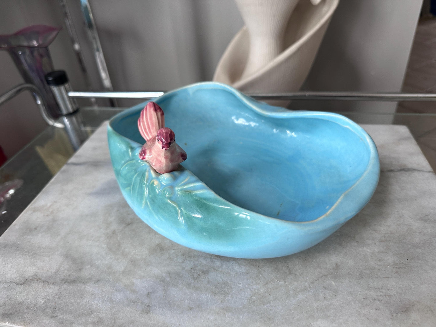 1950 McCoy Pottery Novelty Dish with Bird in Blue and Pink USA Pottery McCoy