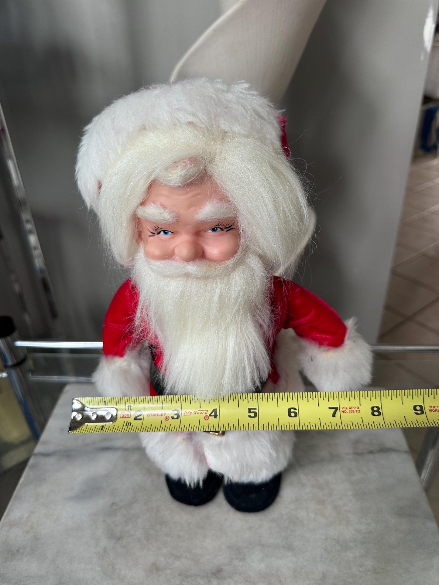 Vintage 1970s Hand Crafted Santa Doll: Rubber Face, Blue Eyes, 14" Collectible