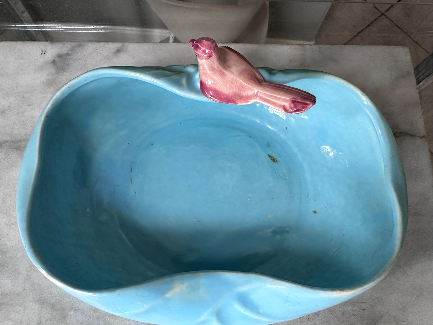 1950 McCoy Pottery Novelty Dish with Bird in Blue and Pink USA Pottery McCoy