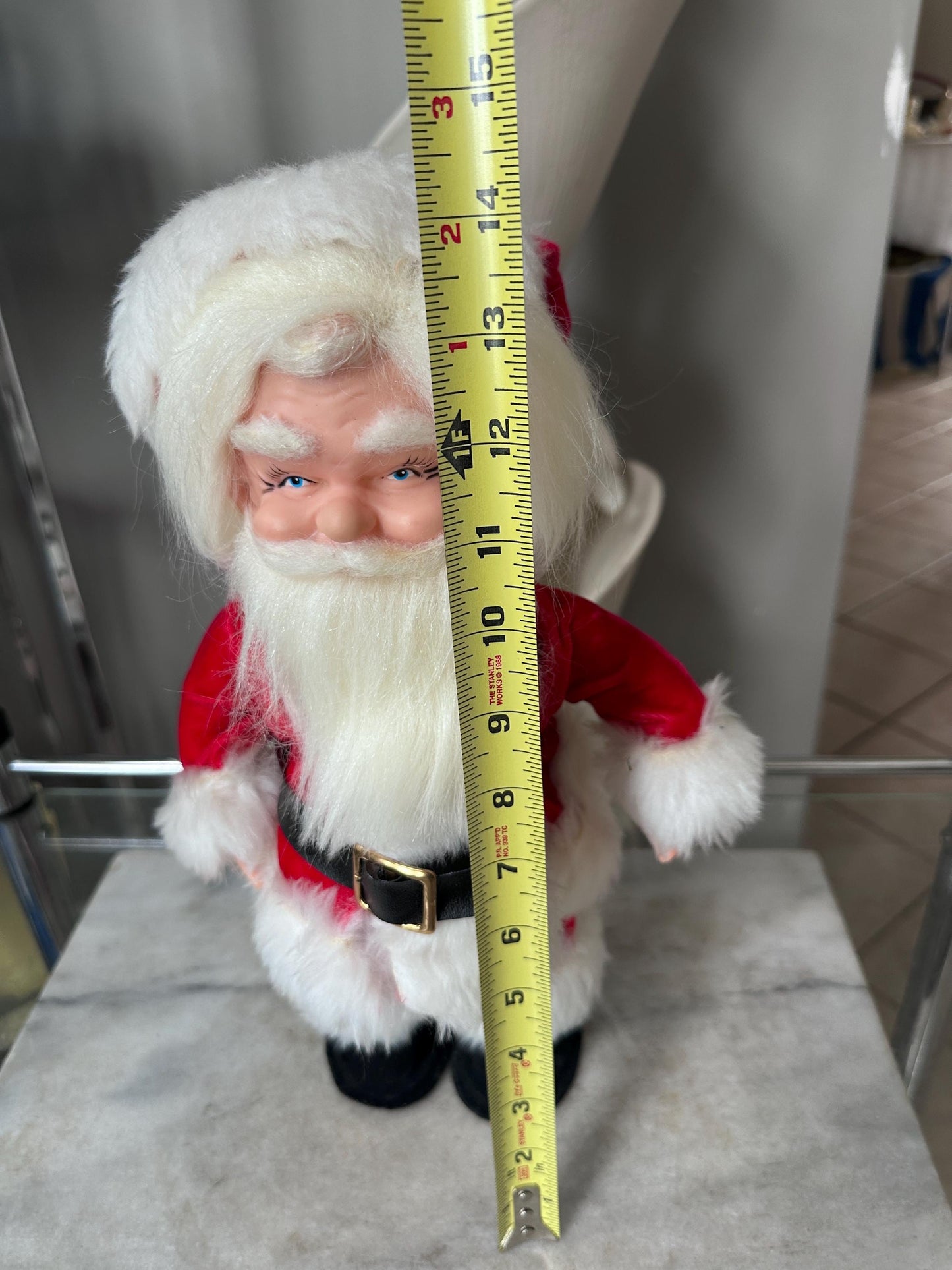 Vintage 1970s Hand Crafted Santa Doll: Rubber Face, Blue Eyes, 14" Collectible