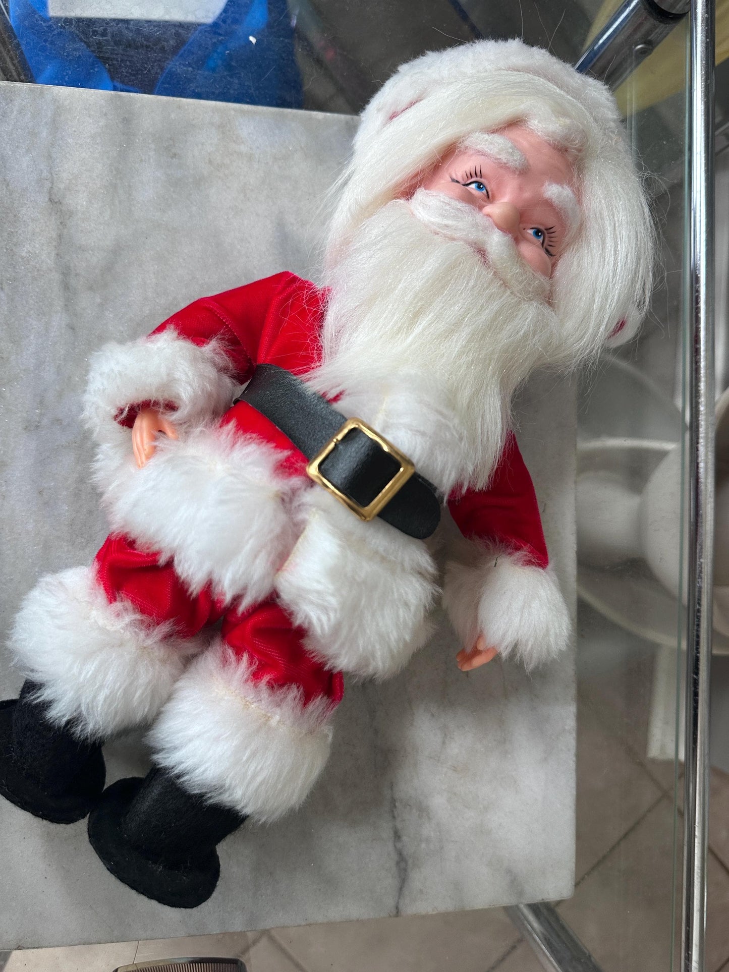 Vintage 1970s Hand Crafted Santa Doll: Rubber Face, Blue Eyes, 14" Collectible