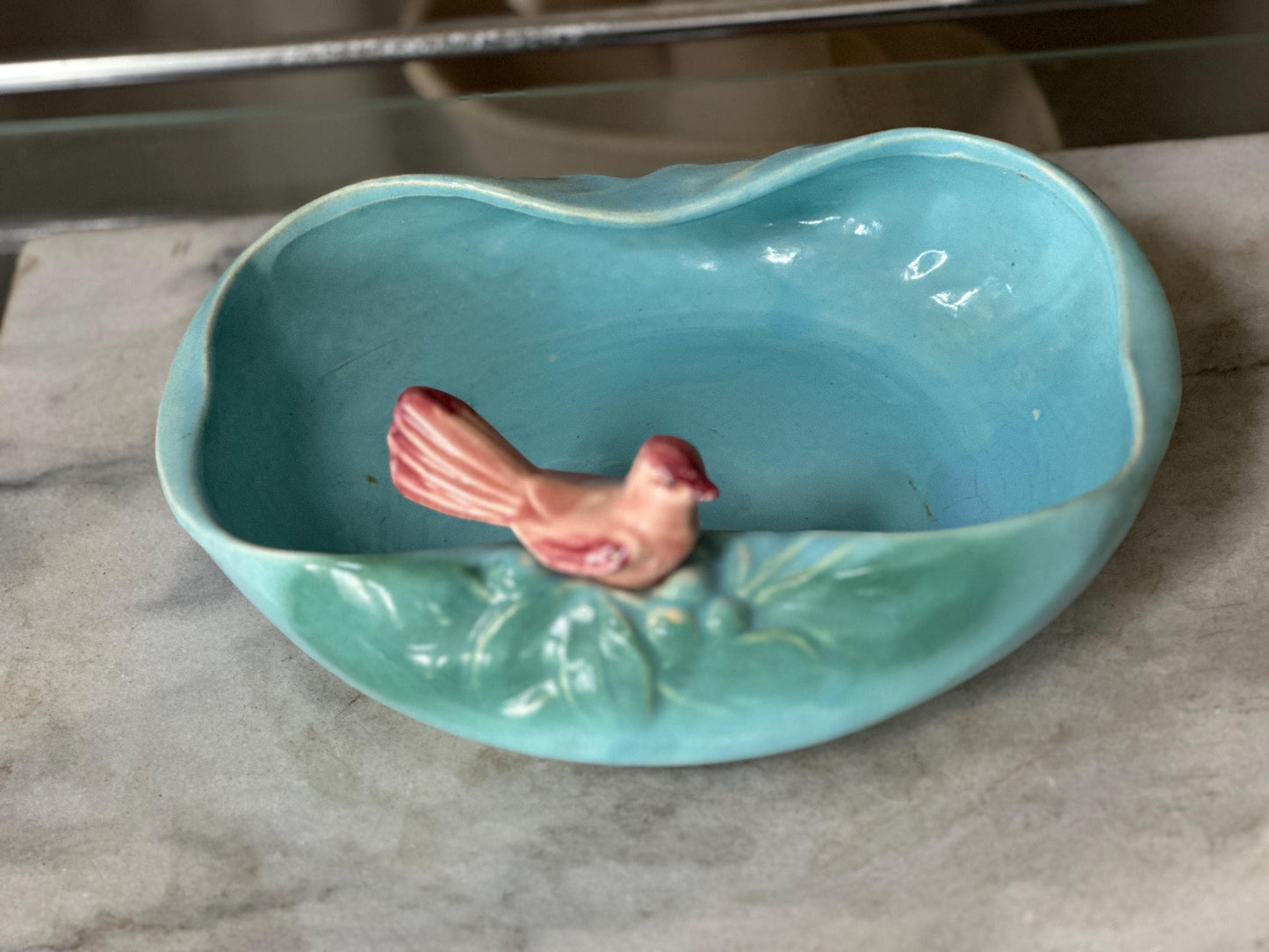 1950 McCoy Pottery Novelty Dish with Bird in Blue and Pink USA Pottery McCoy