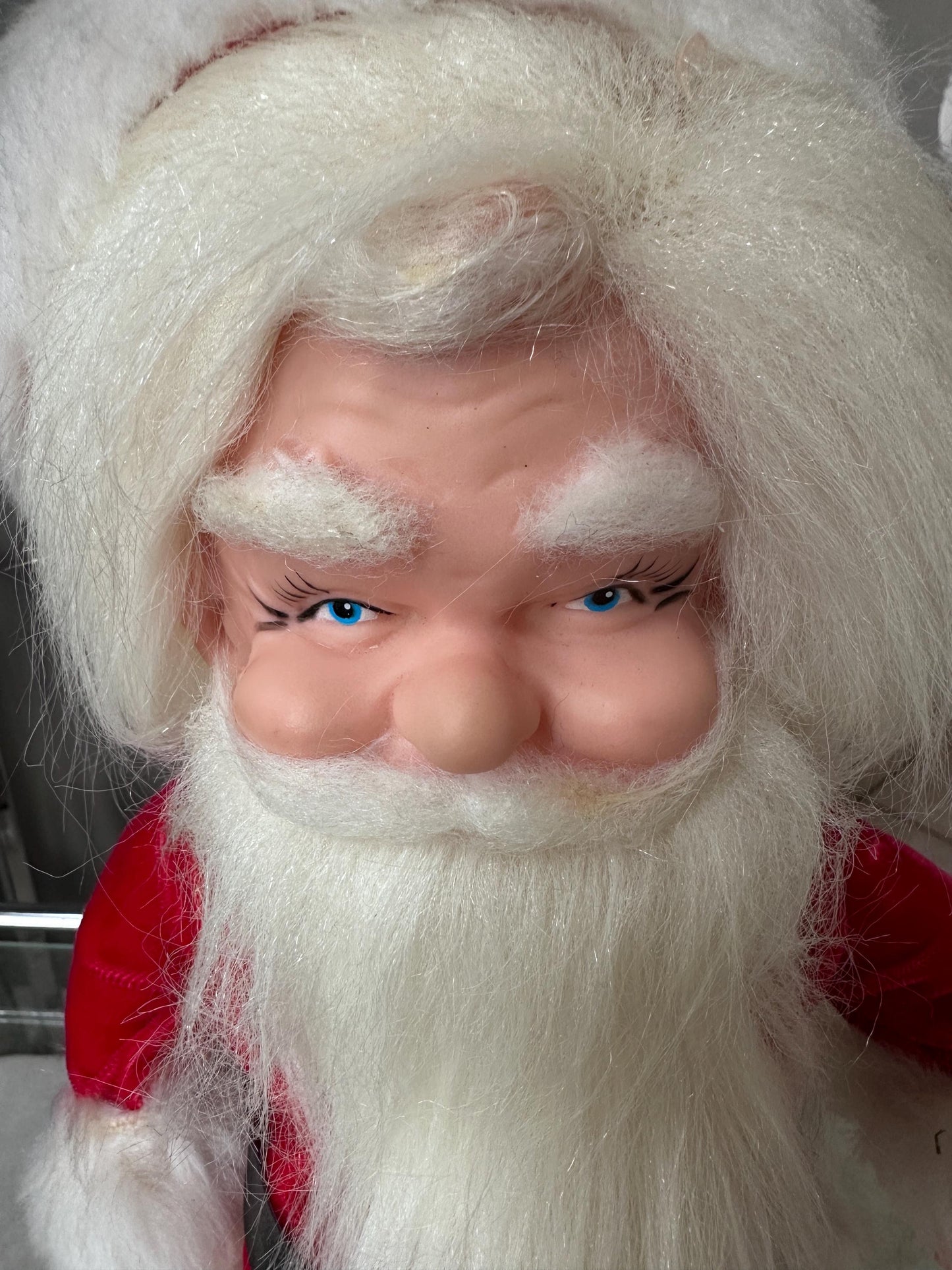 Vintage 1970s Hand Crafted Santa Doll: Rubber Face, Blue Eyes, 14" Collectible