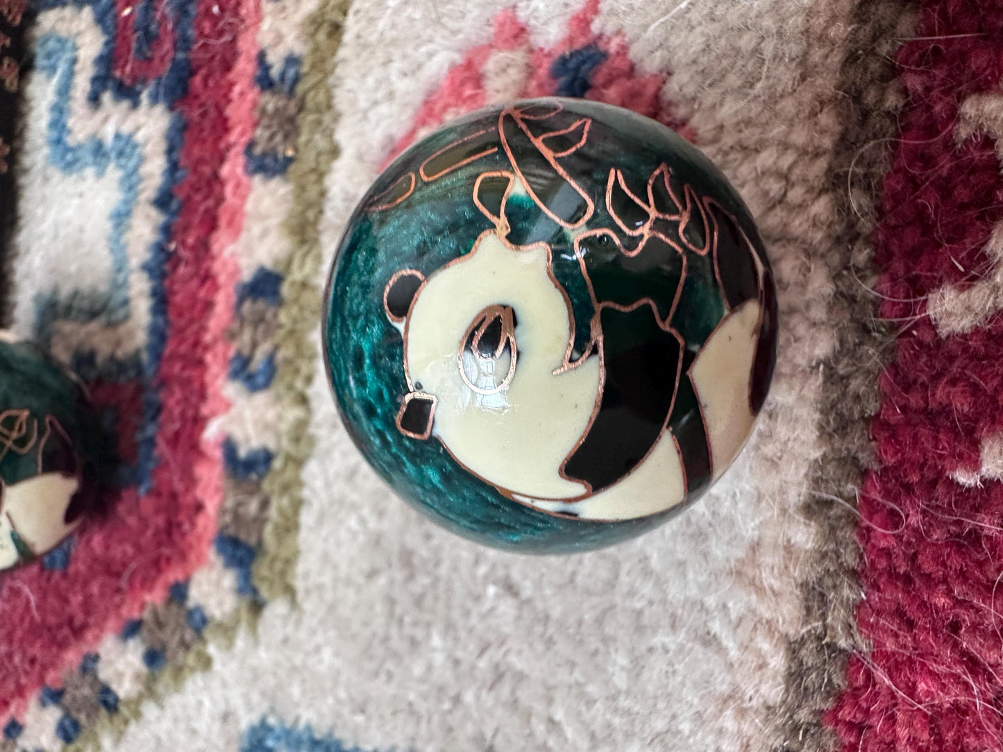 Vintage Panda Baoding Balls with Brocade Box - Chinese Stress Relief