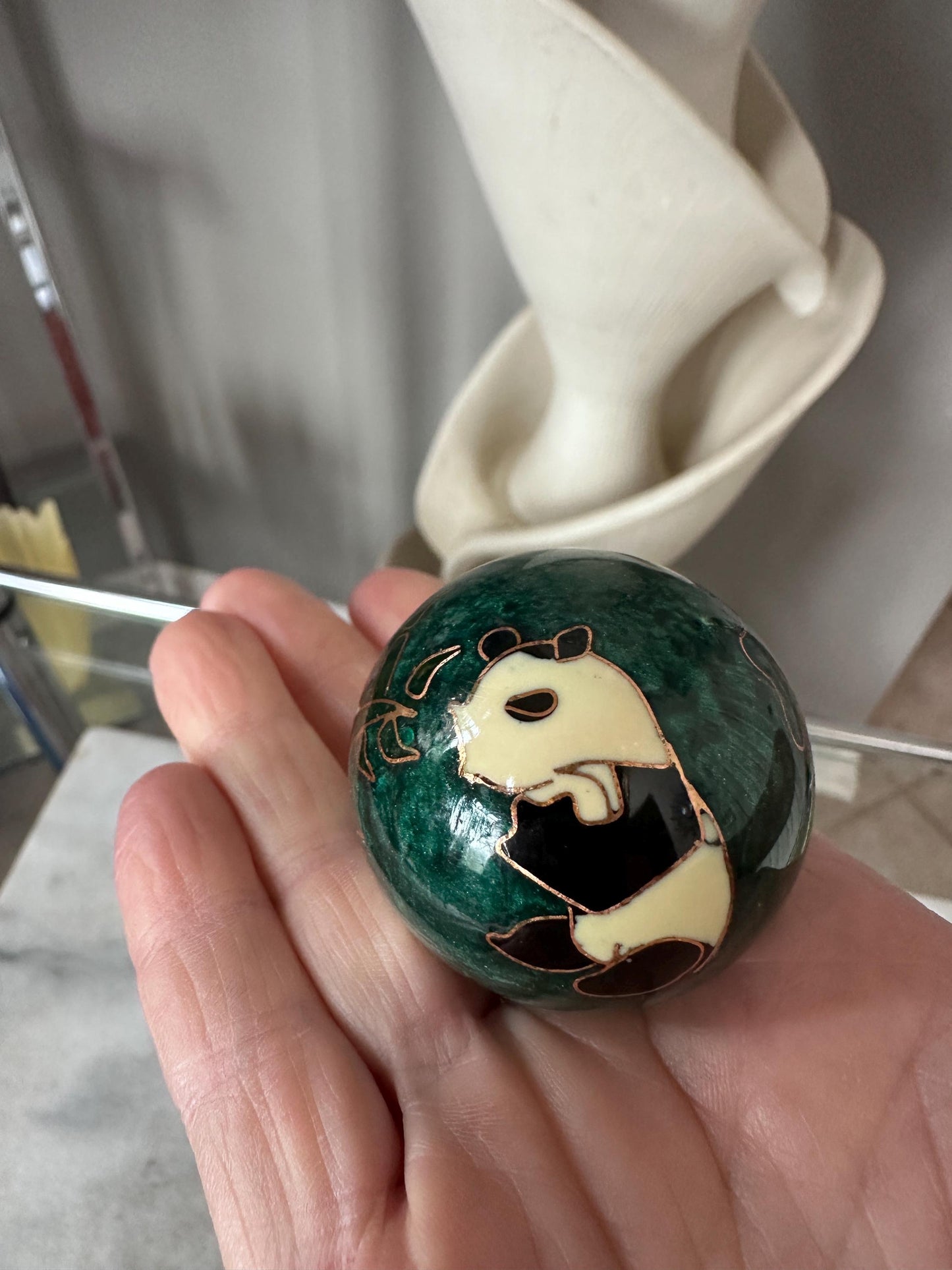 Vintage Panda Baoding Balls with Brocade Box - Chinese Stress Relief