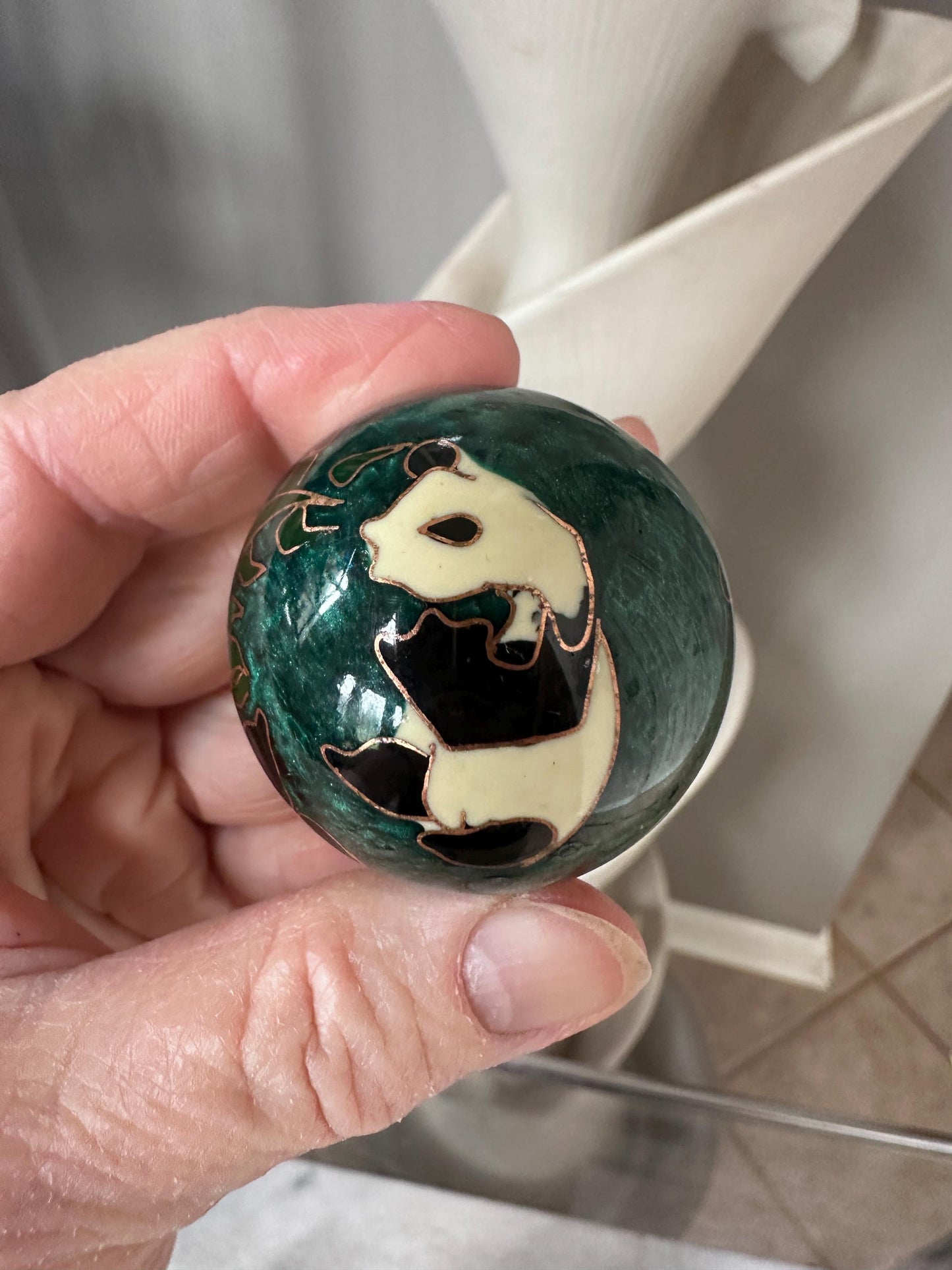 Vintage Panda Baoding Balls with Brocade Box - Chinese Stress Relief
