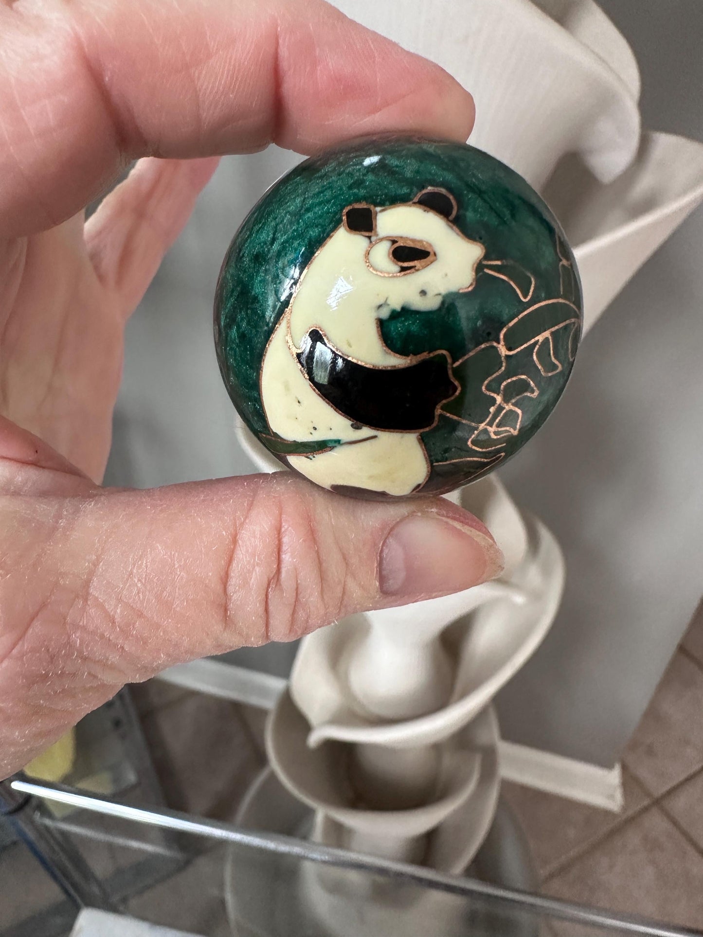 Vintage Panda Baoding Balls with Brocade Box - Chinese Stress Relief
