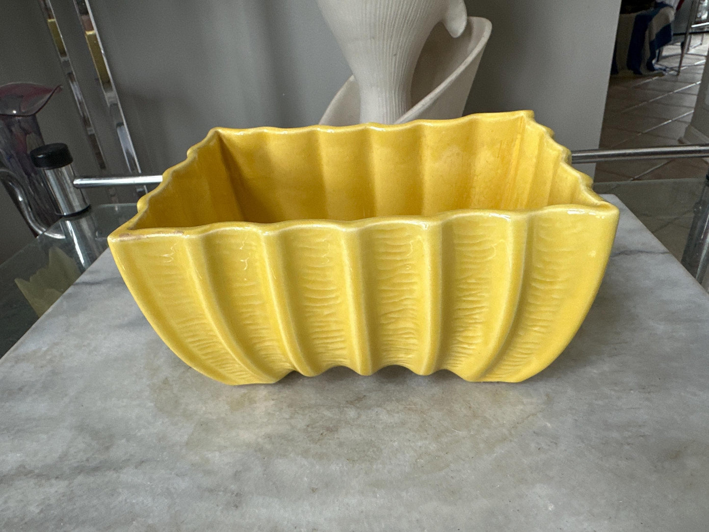 Vintage Cookson Pottery Rectangular Planter CP-3087, Vivid Yellow Mid Century