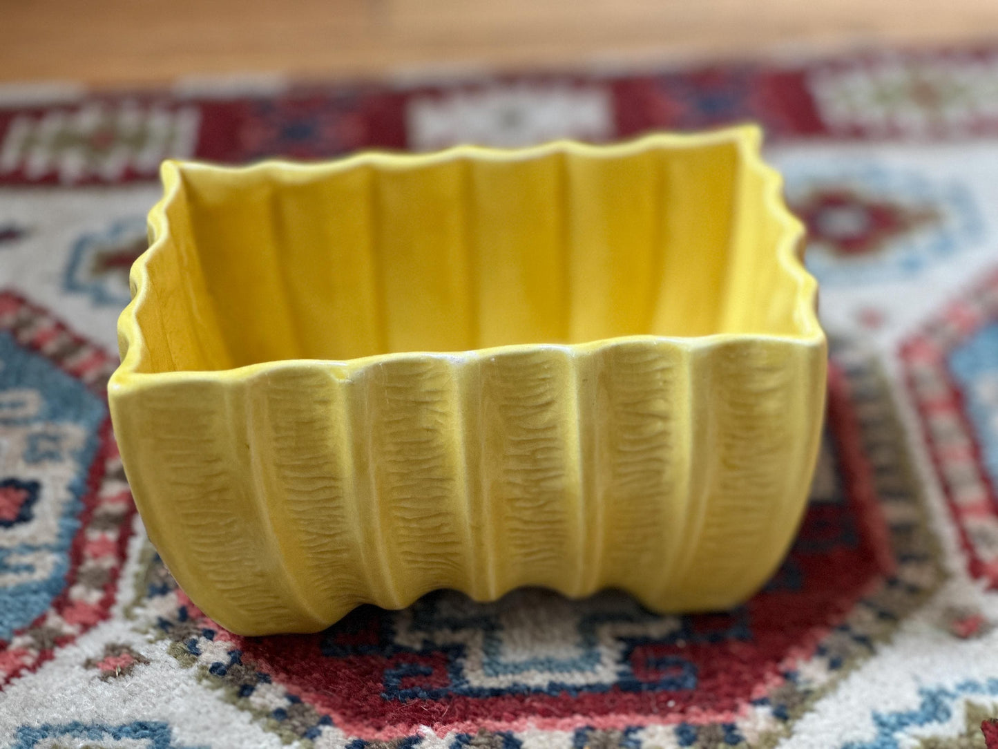 Vintage Cookson Pottery Rectangular Planter CP-3087, Vivid Yellow Mid Century