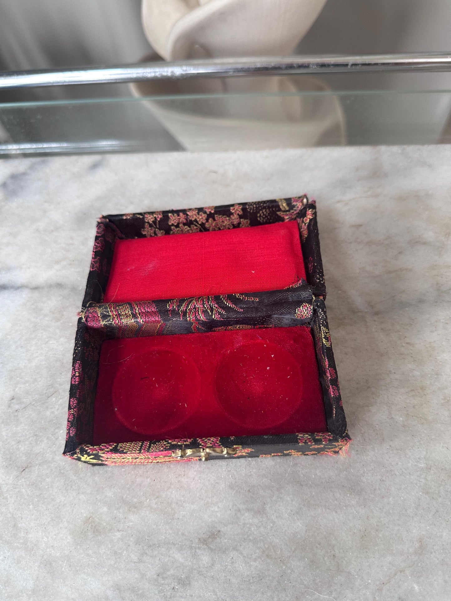 Vintage Panda Baoding Balls with Brocade Box - Chinese Stress Relief