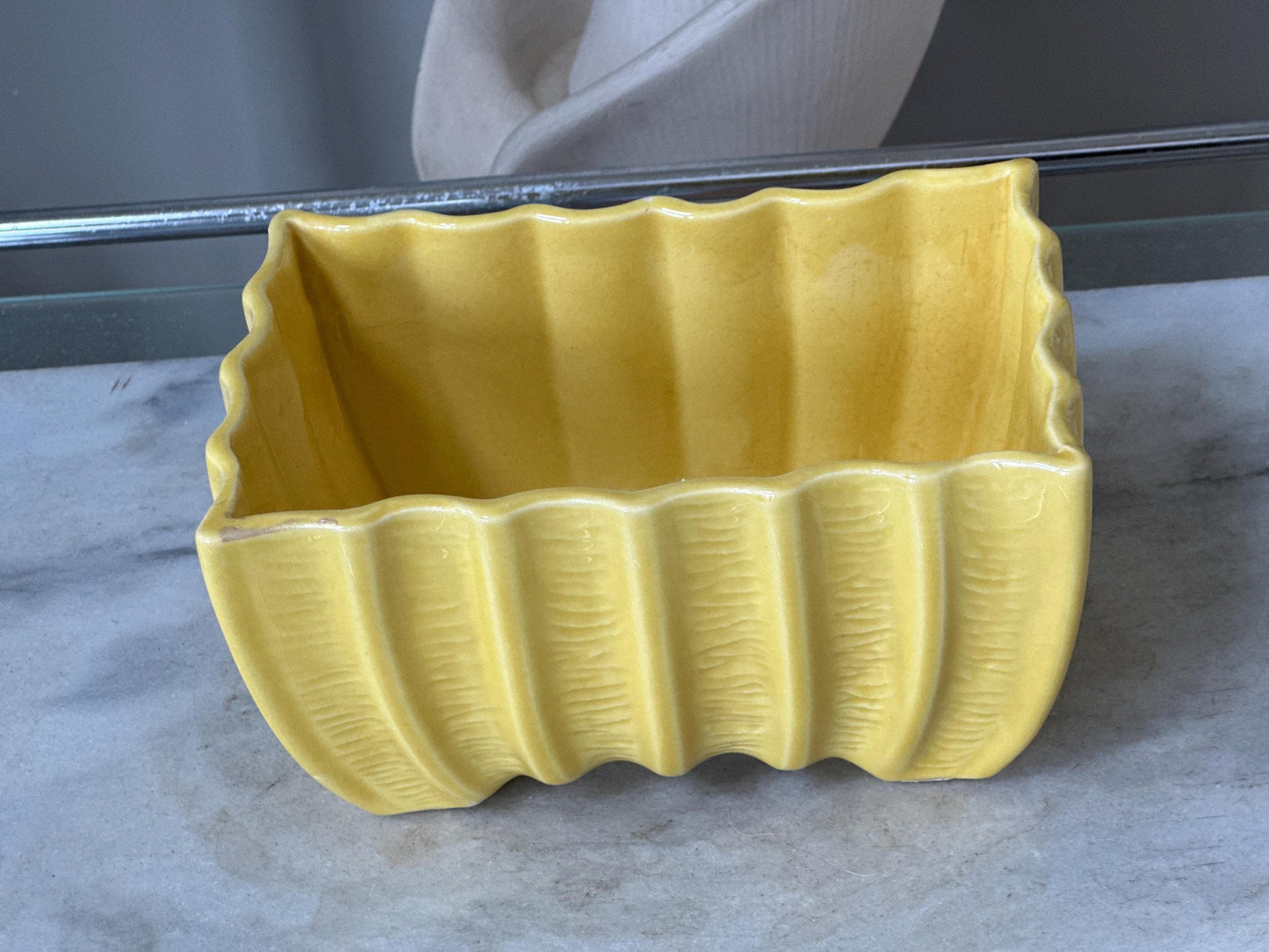 Vintage Cookson Pottery Rectangular Planter CP-3087, Vivid Yellow Mid Century