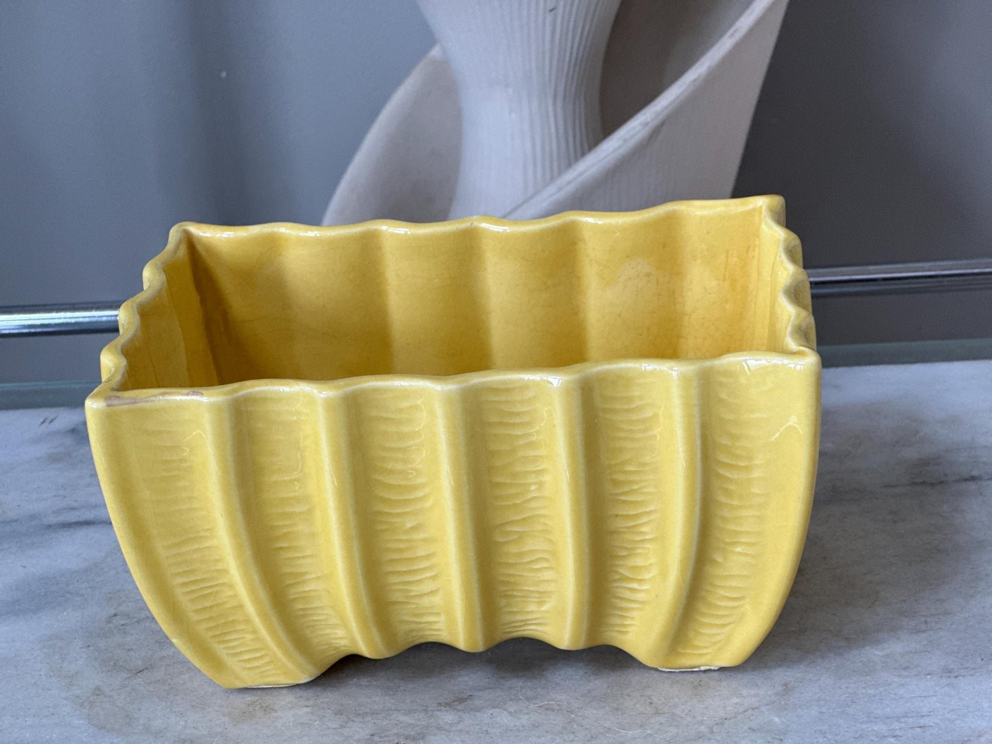 Vintage Cookson Pottery Rectangular Planter CP-3087, Vivid Yellow Mid Century