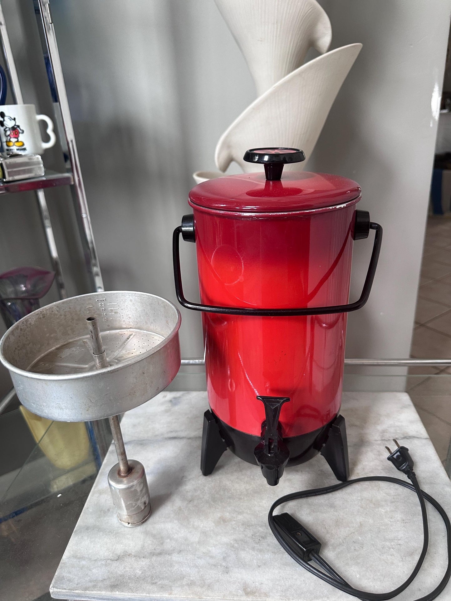 Vintage Mirro-Matic Electric Percolator – 22 Cup Red & Black Coffee Maker | Mid Century Modern Party Perk | Retro Entertaining
