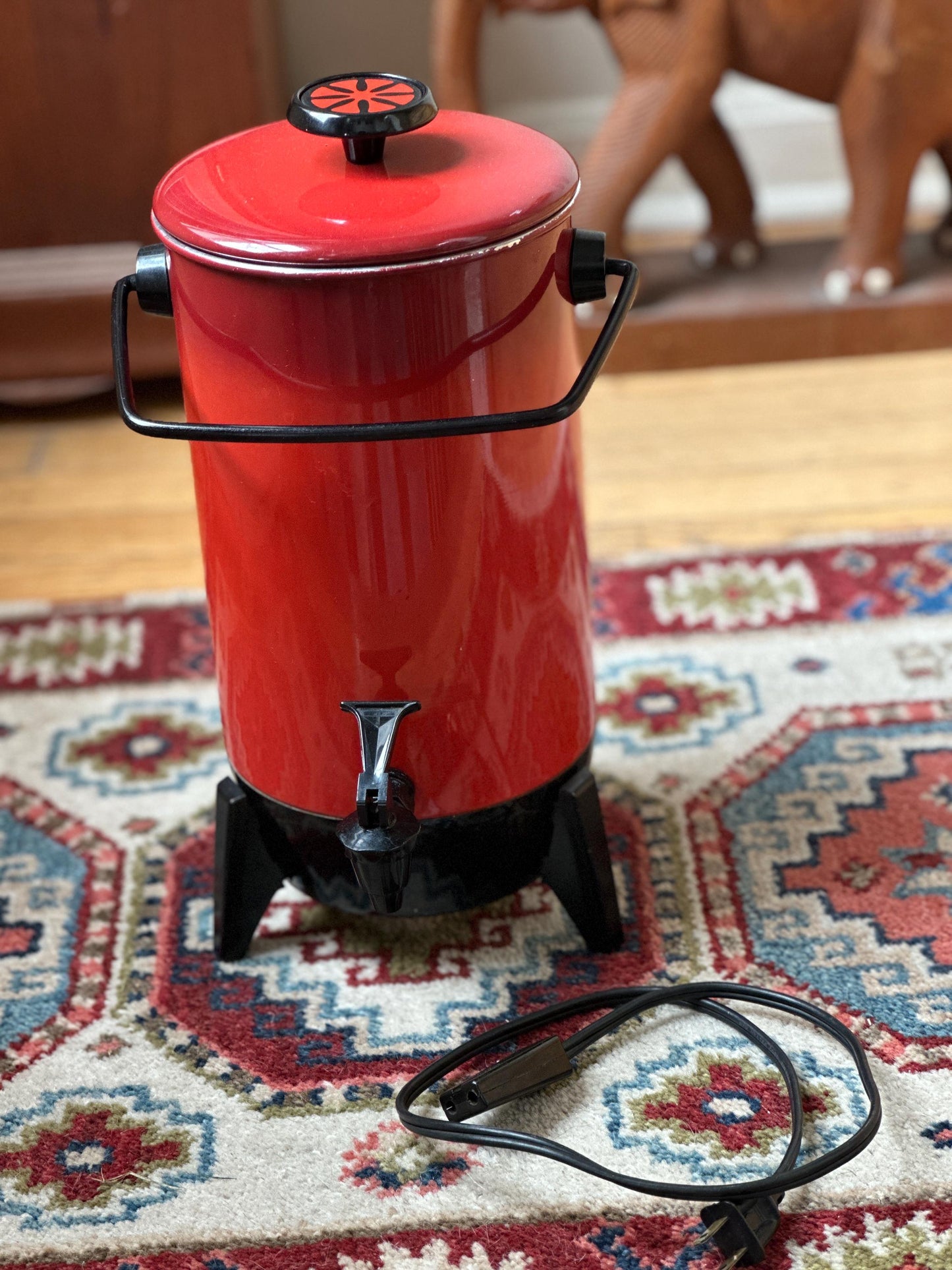 Vintage Mirro-Matic Electric Percolator – 22 Cup Red & Black Coffee Maker | Mid Century Modern Party Perk | Retro Entertaining