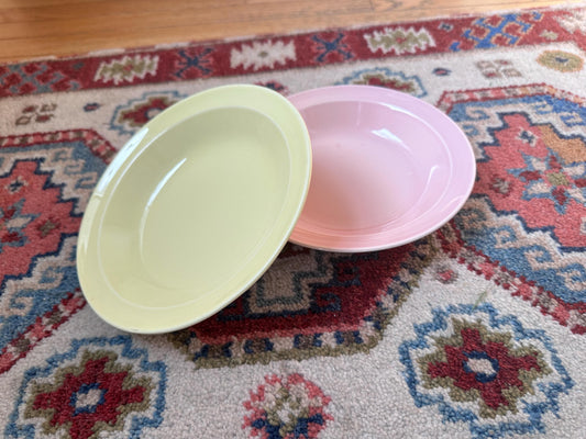 Vintage Lu-Ray Pastel Bowls Set of 2 | Mid Century Dinnerware | Yellow, Pink | 7.75”| 1048