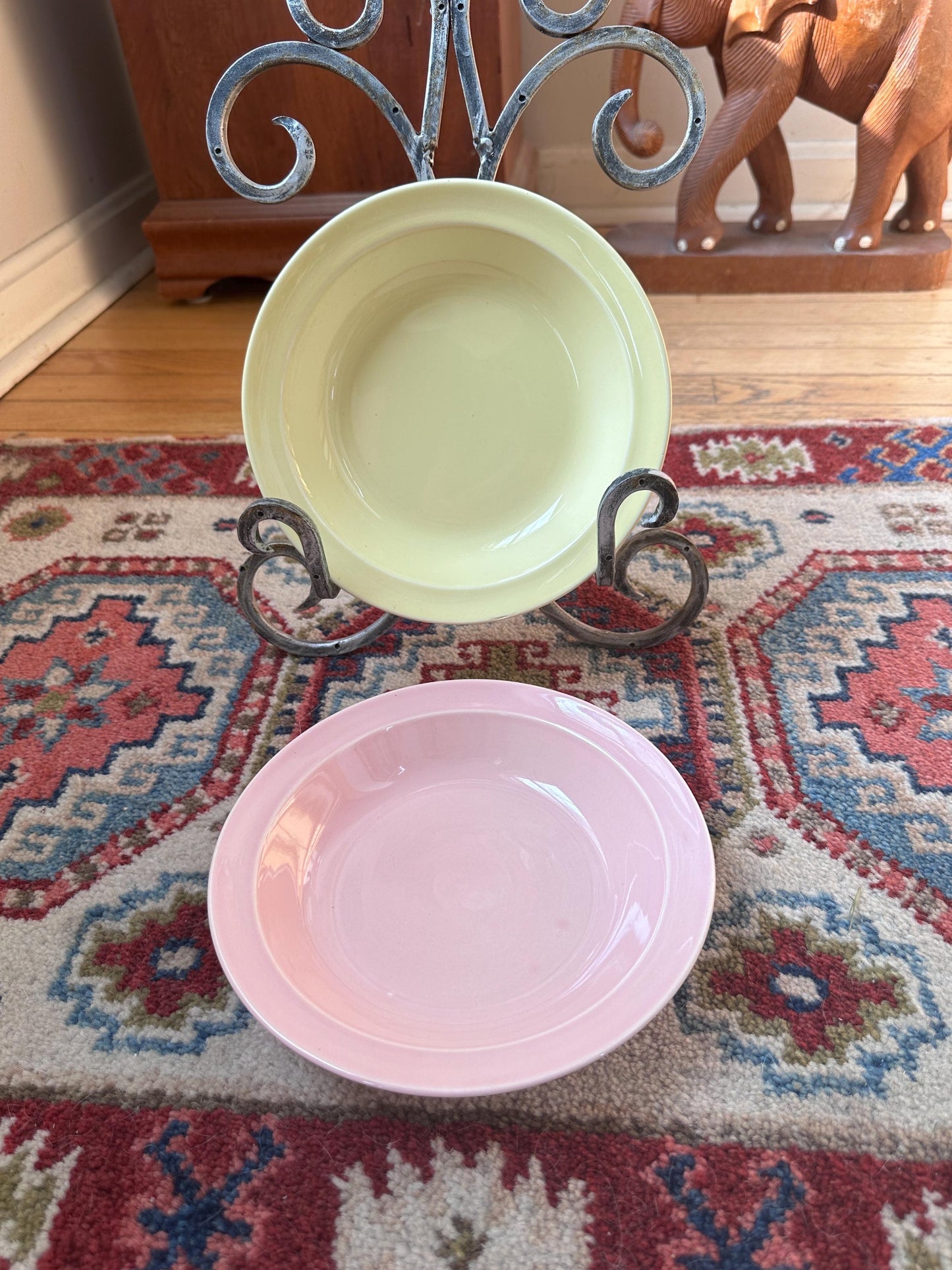 Vintage Lu-Ray Pastel Bowls Set of 2 | Mid Century Dinnerware | Yellow, Pink | 7.75”| 1048