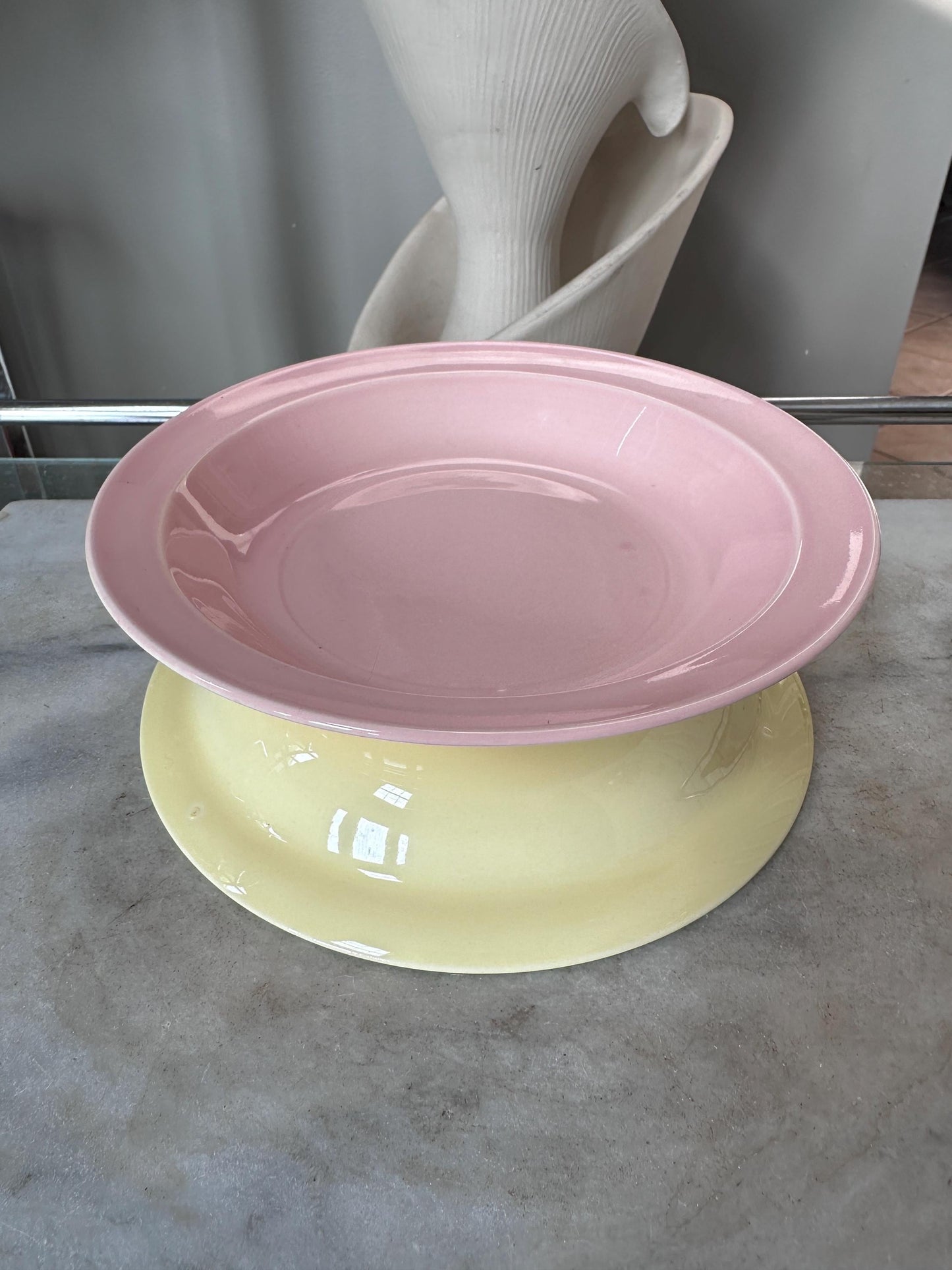 Vintage Lu-Ray Pastel Bowls Set of 2 | Mid Century Dinnerware | Yellow, Pink | 7.75”| 1048