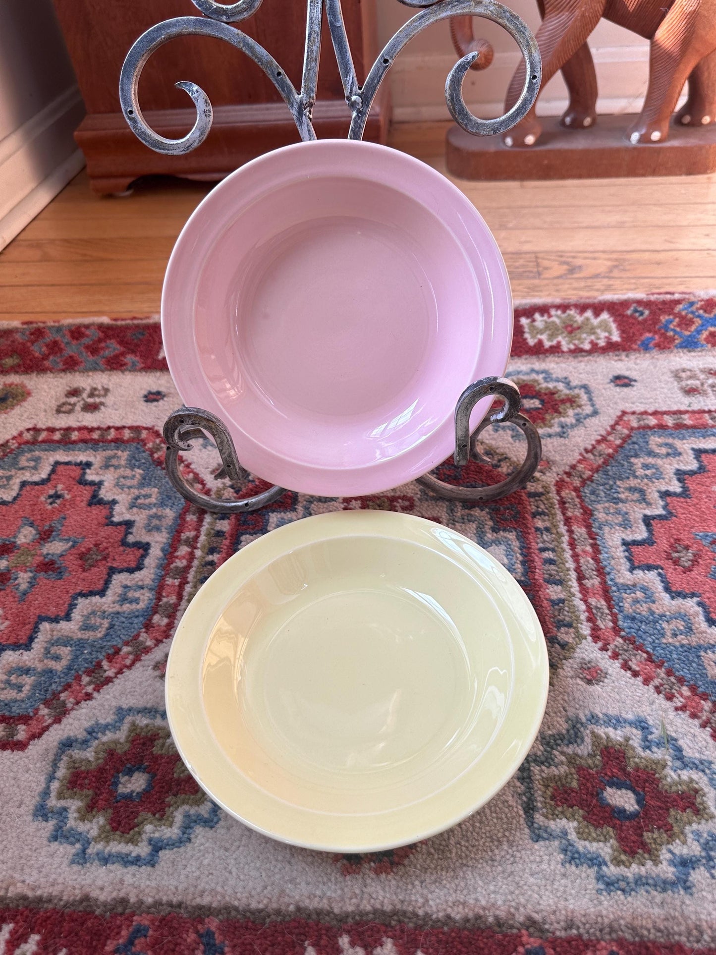Vintage Lu-Ray Pastel Bowls Set of 2 | Mid Century Dinnerware | Yellow, Pink | 7.75”| 1048