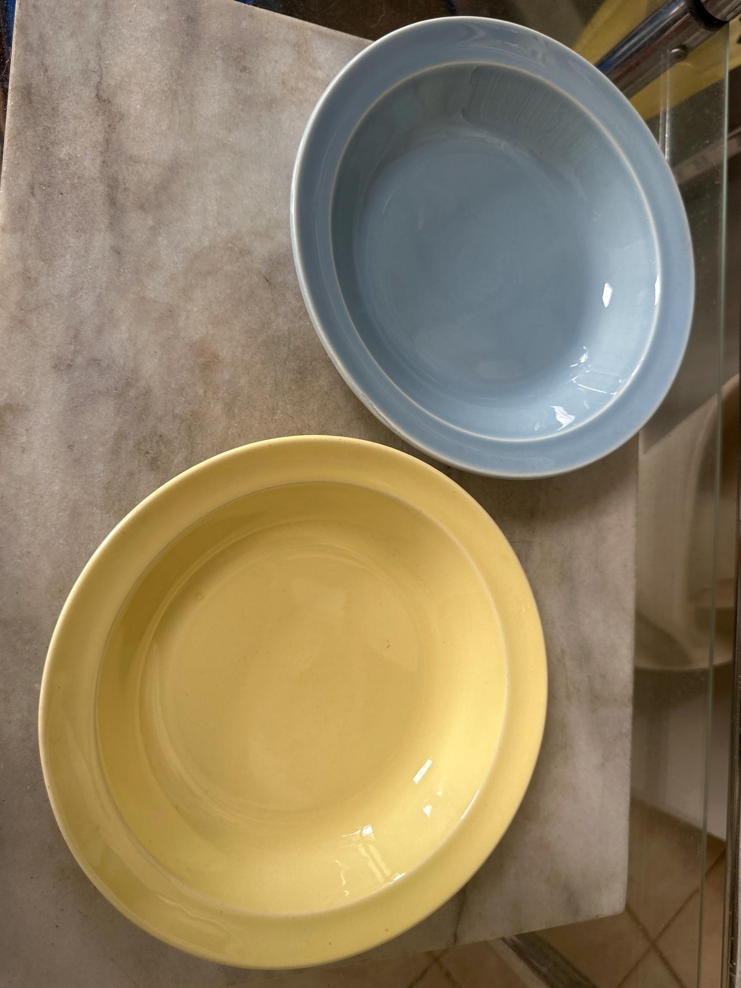 Vintage Lu-Ray Pastel Bowls Set of 2 | Mid Century Dinnerware | Yellow, Blue | 7.75” | 1048