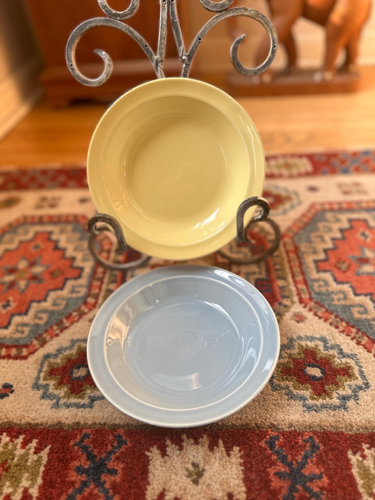 Vintage Lu-Ray Pastel Bowls Set of 2 | Mid Century Dinnerware | Yellow, Blue | 7.75” | 1048
