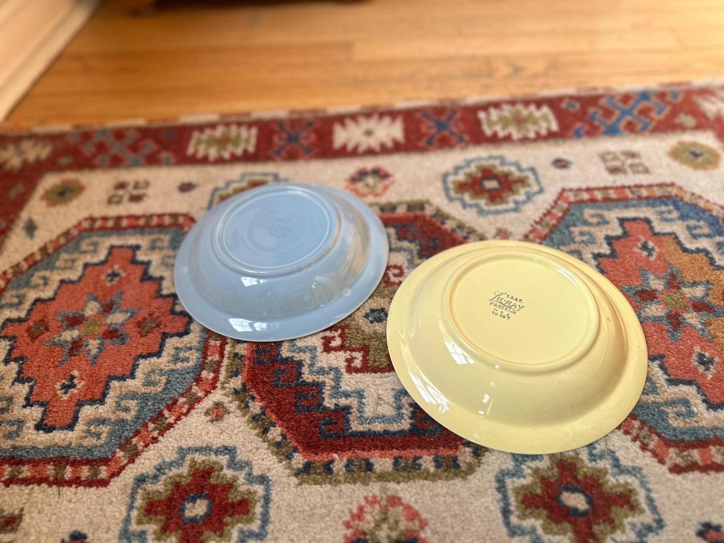 Vintage Lu-Ray Pastel Bowls Set of 2 | Mid Century Dinnerware | Yellow, Blue | 7.75” | 1048
