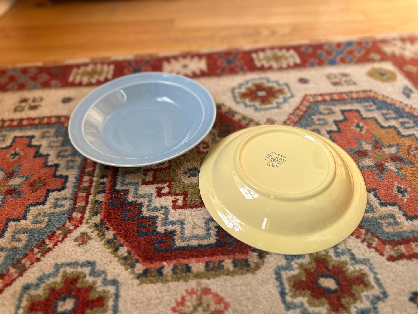 Vintage Lu-Ray Pastel Bowls Set of 2 | Mid Century Dinnerware | Yellow, Blue | 7.75” | 1048