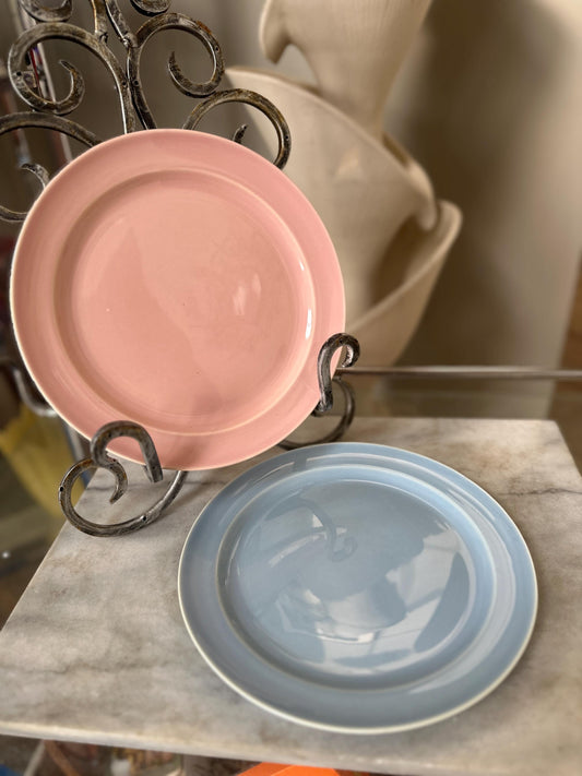 Lu-Ray Pastels Dinner Plates | Set of 2 , Mid-Century Dinnerware, 9.25”, #1248, Pink and Blue