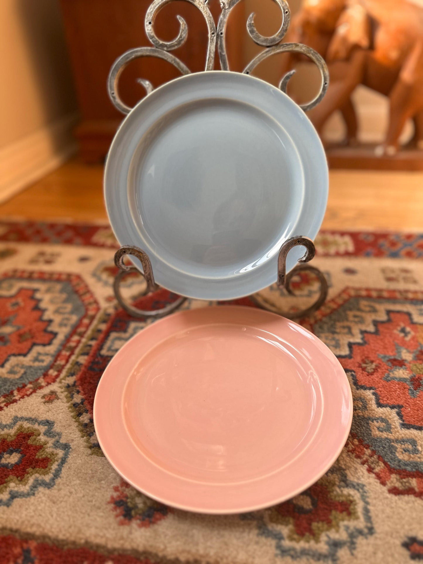 Lu-Ray Pastels Dinner Plates | Set of 2 , Mid-Century Dinnerware, 9.25”, #1248, Pink and Blue