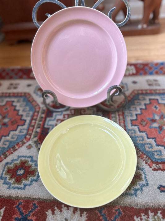 Lu-Ray Pastels Dinner Plates | Set of 2 , Mid-Century Dinnerware, 9.25”, #1248, Pink and Yellow