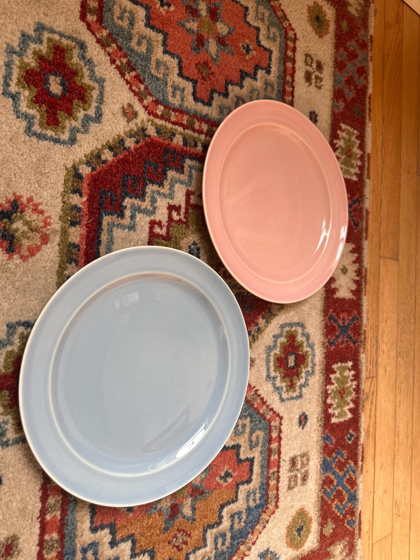 Lu-Ray Pastels Dinner Plates | Set of 2 , Mid-Century Dinnerware, 9.25”, #1248, Pink and Blue