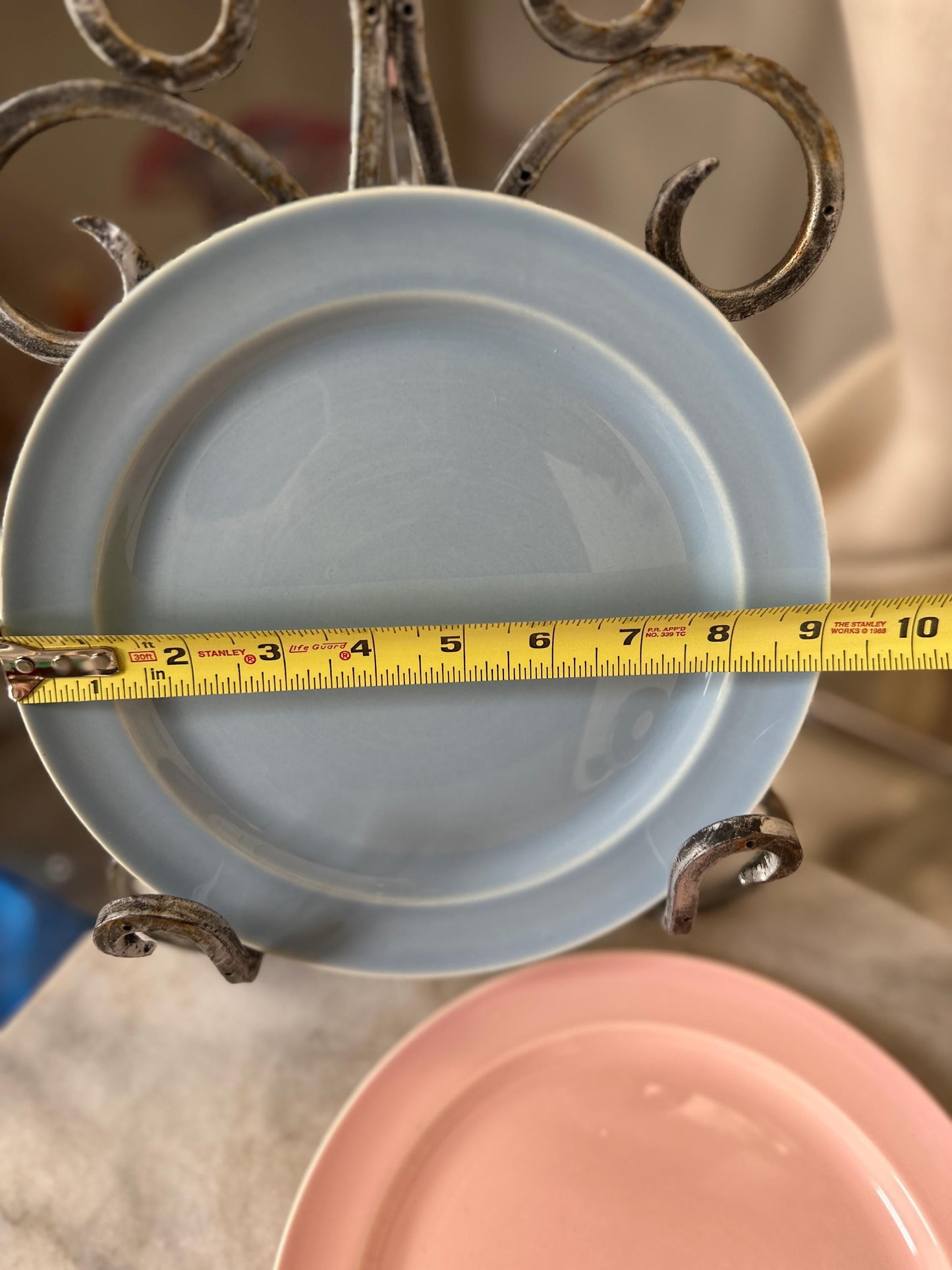 Lu-Ray Pastels Dinner Plates | Set of 2 , Mid-Century Dinnerware, 9.25”, #1248, Pink and Blue