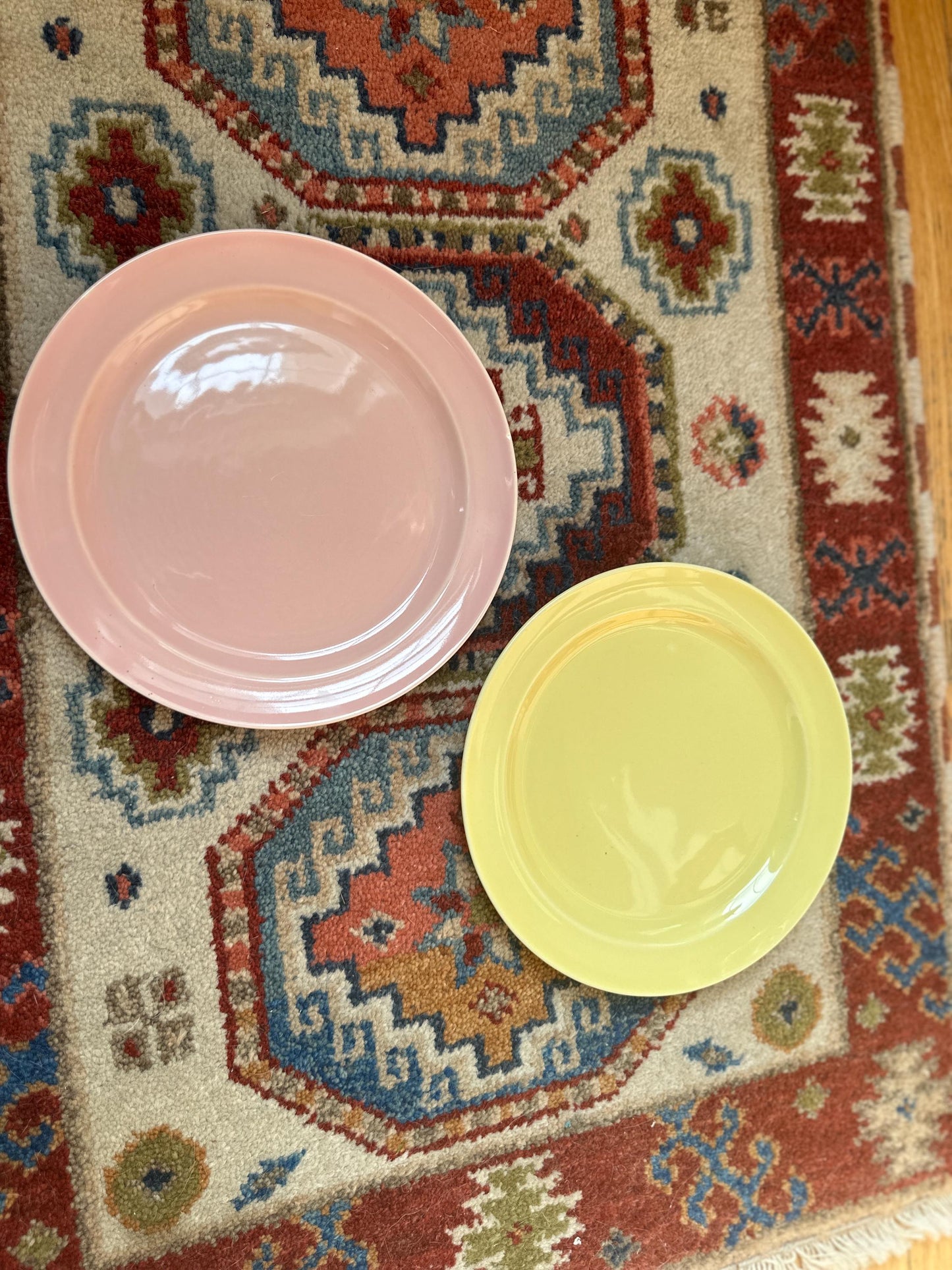 Lu-Ray Pastels Dinner Plates | Set of 2 , Mid-Century Dinnerware, 9.25”, #1248, Pink and Yellow
