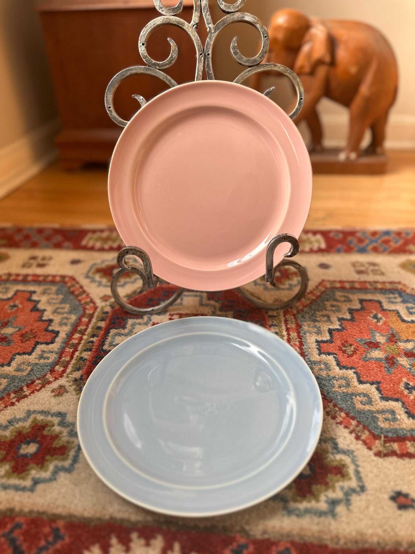Lu-Ray Pastels Dinner Plates | Set of 2 , Mid-Century Dinnerware, 9.25”, #1248, Pink and Blue