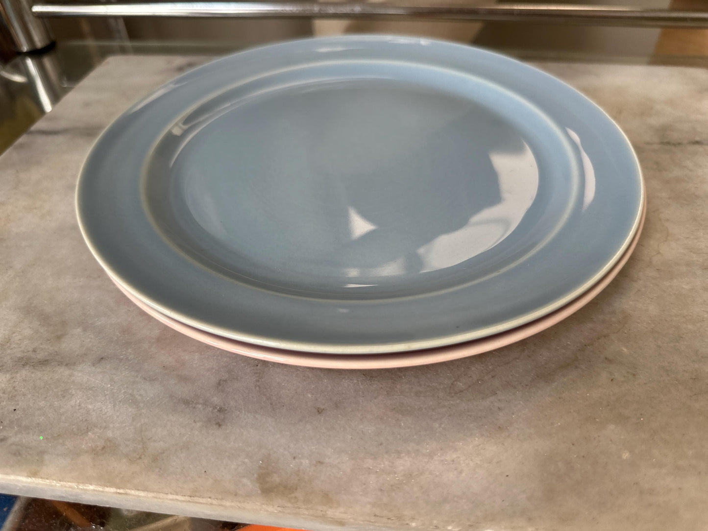 Lu-Ray Pastels Dinner Plates | Set of 2 , Mid-Century Dinnerware, 9.25”, #1248, Pink and Blue