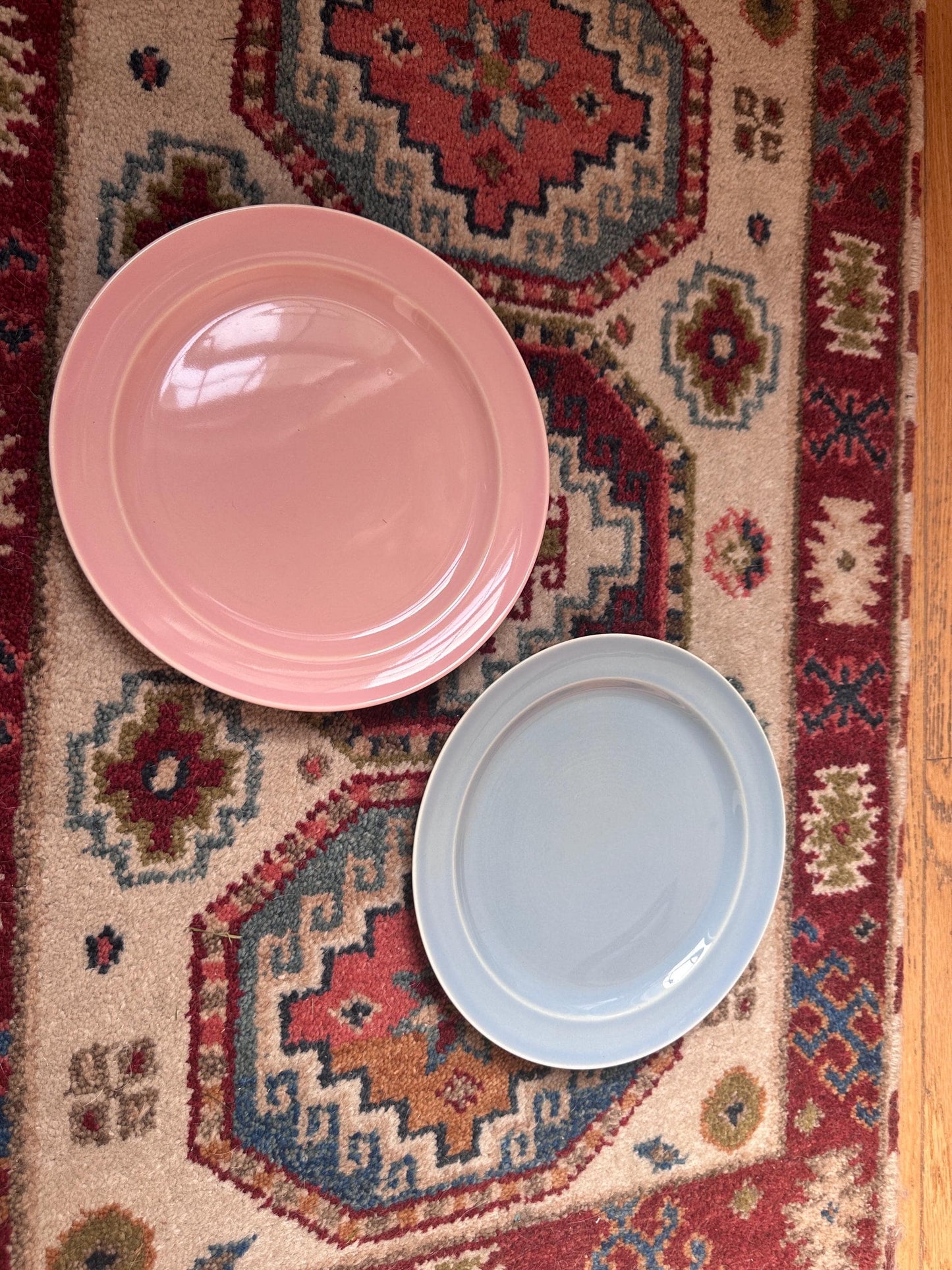 Lu-Ray Pastels Dinner Plates | Set of 2 , Mid-Century Dinnerware, 9.25”, #1248, Pink and Blue