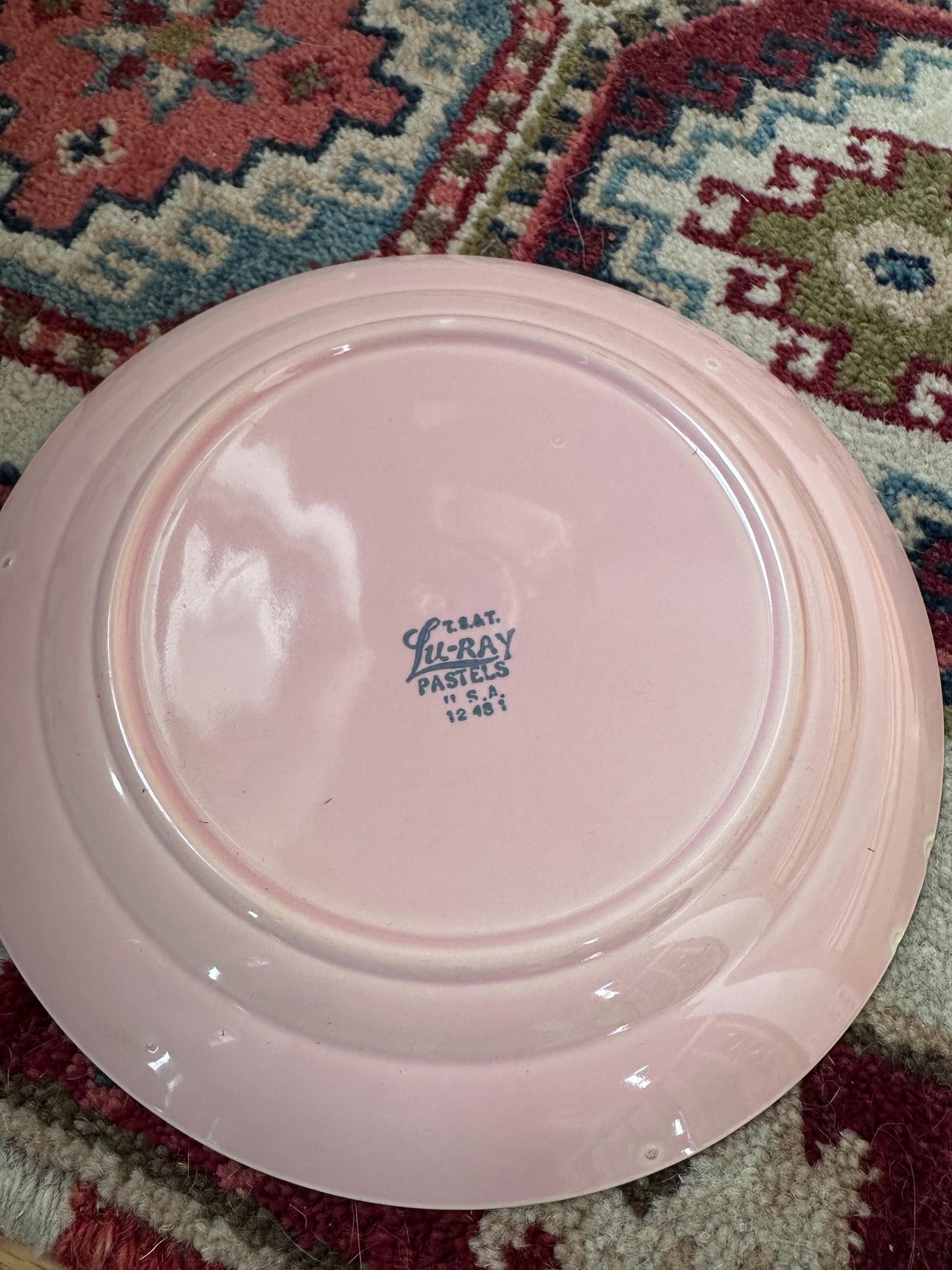Lu-Ray Pastels Dinner Plates | Set of 2 , Mid-Century Dinnerware, 9.25”, #1248, Pink and Blue