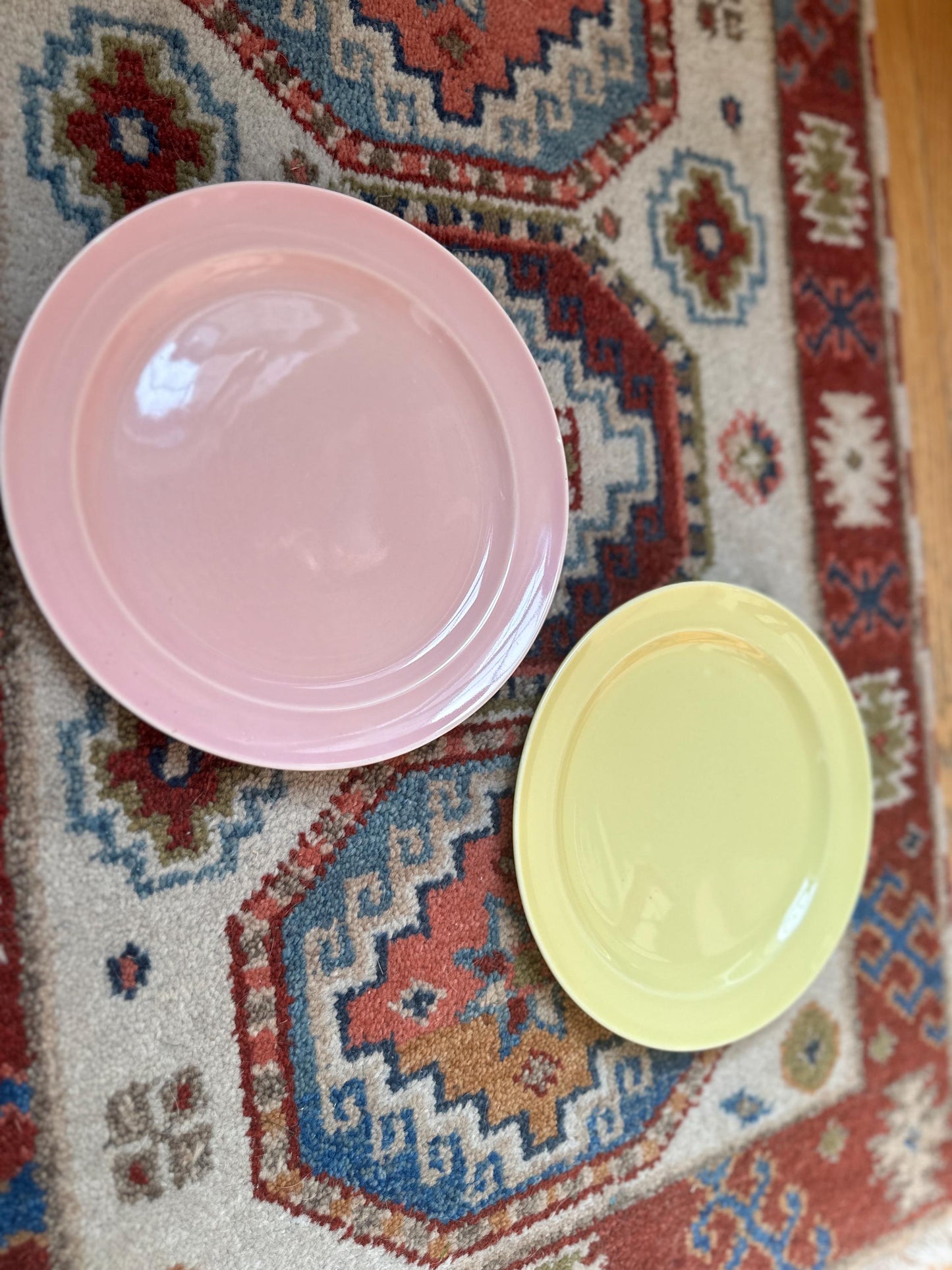 Lu-Ray Pastels Dinner Plates | Set of 2 , Mid-Century Dinnerware, 9.25”, #1248, Pink and Yellow