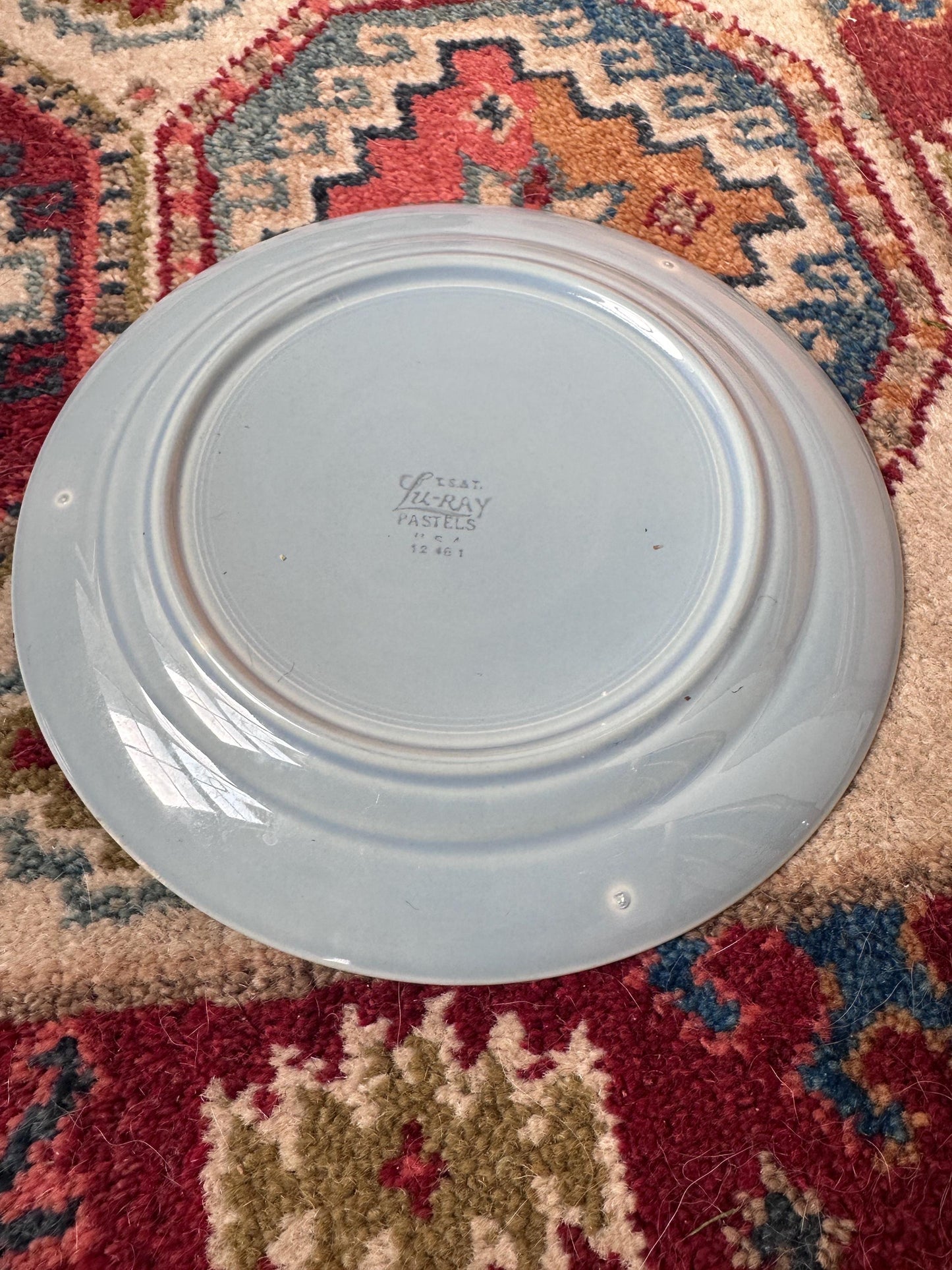 Lu-Ray Pastels Dinner Plates | Set of 2 , Mid-Century Dinnerware, 9.25”, #1248, Pink and Blue