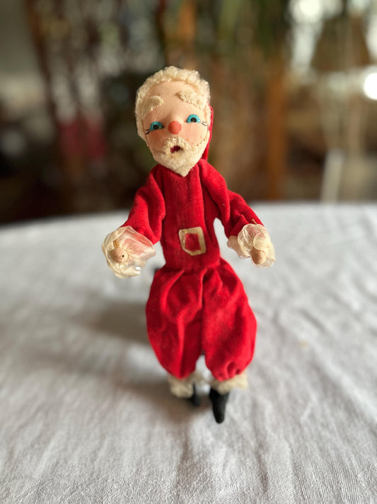 Vintage 1950s Poseable Santa Claus Christmas Doll, Blue Eyes, Cloth Faced Santa, Collectible, Kitschy Christmas