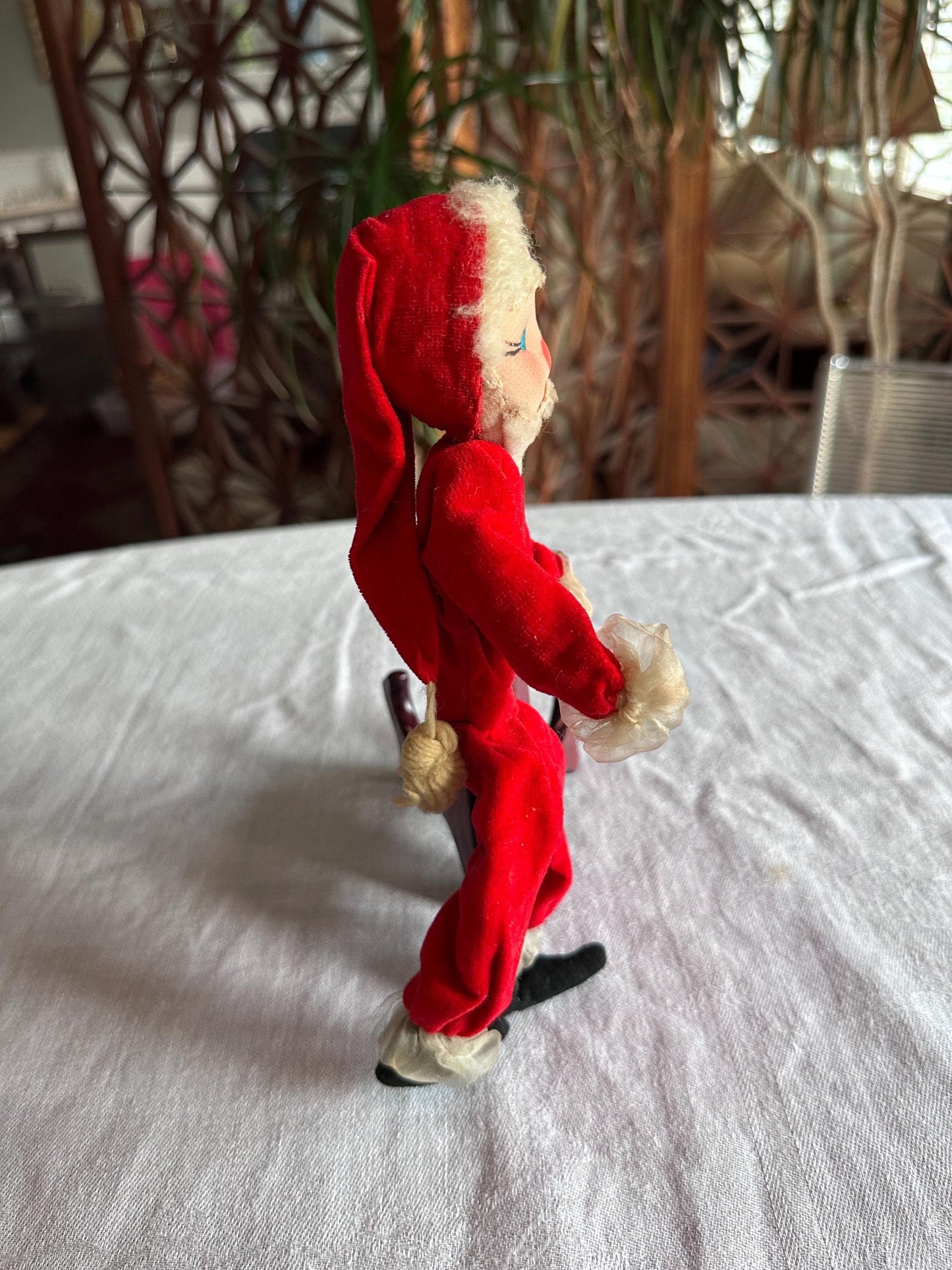 Vintage 1950s Poseable Santa Claus Christmas Doll, Blue Eyes, Cloth Faced Santa, Collectible, Kitschy Christmas