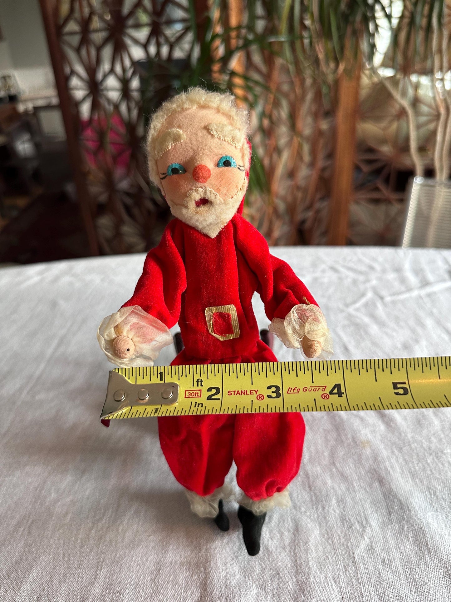Vintage 1950s Poseable Santa Claus Christmas Doll, Blue Eyes, Cloth Faced Santa, Collectible, Kitschy Christmas