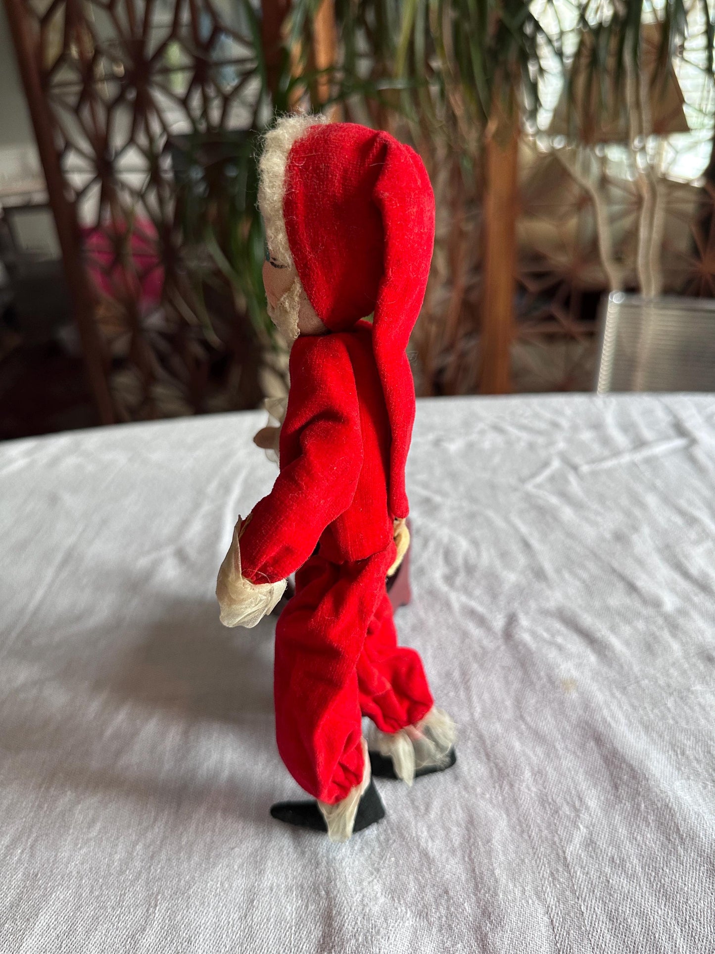 Vintage 1950s Poseable Santa Claus Christmas Doll, Blue Eyes, Cloth Faced Santa, Collectible, Kitschy Christmas