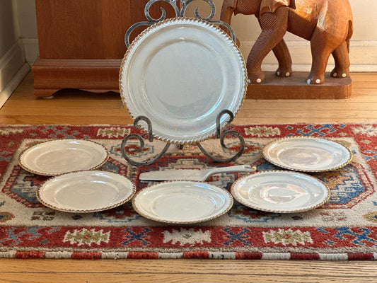 Vintage Pearl China Company Pattern PEA5 Cake Serving Set | Cake Plate, 5 Dessert Plates & Cake Server | Mid-Century Dessert Set