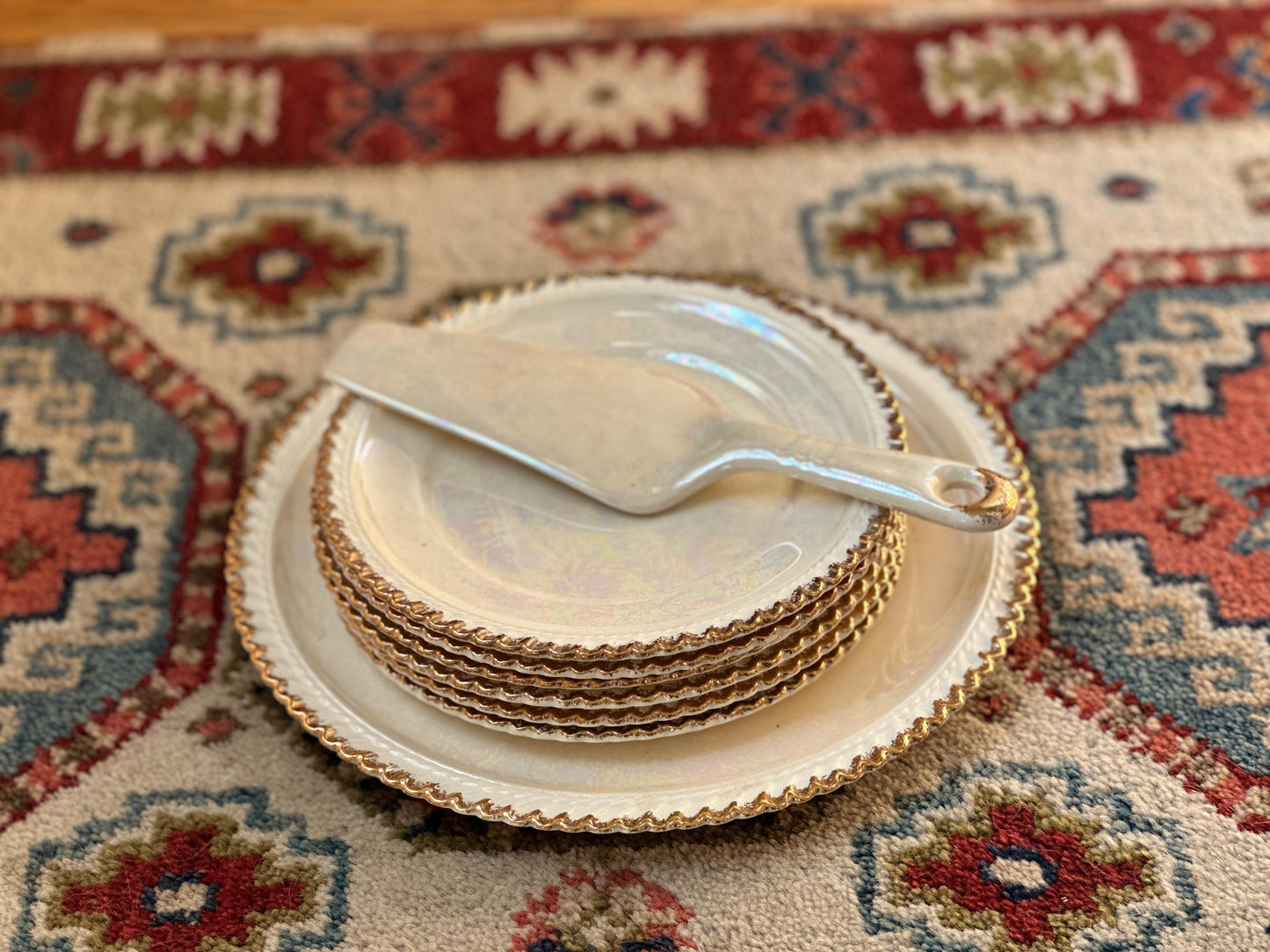 Vintage Pearl China Company Pattern PEA5 Cake Serving Set | Cake Plate, 5 Dessert Plates & Cake Server | Mid-Century Dessert Set