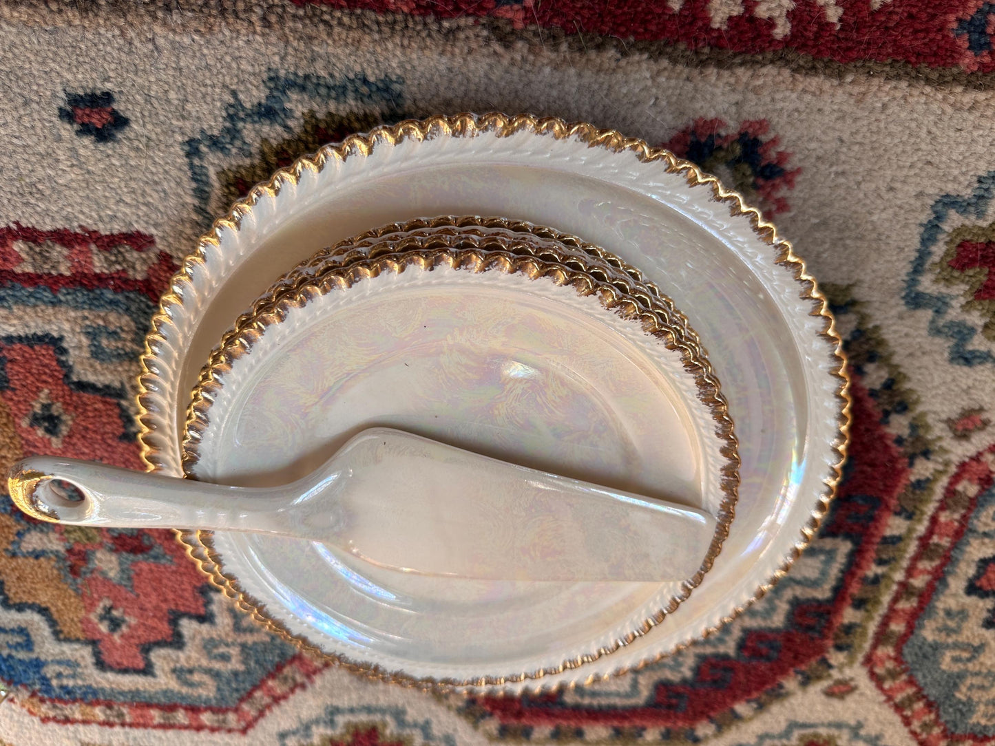 Vintage Pearl China Company Pattern PEA5 Cake Serving Set | Cake Plate, 5 Dessert Plates & Cake Server | Mid-Century Dessert Set