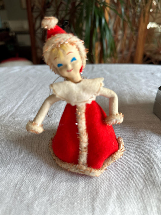 Rare Vintage Delta Novelty Co. Japan Felt Christmas Girl Ornament | 1950s Felted Holiday Decoration | 4.5” Retro Tree Decor