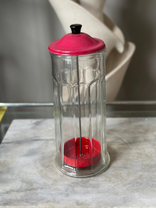 Vintage Gemco 10-Panel Glass Straw Dispenser with Pink Lid & Base | Retro Soda Fountain Kitchen Decor | Mid-Century Countertop Storage