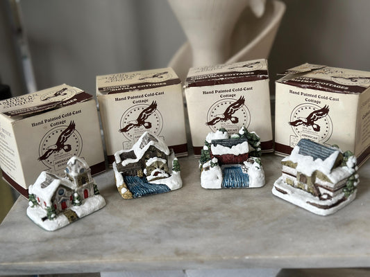 1989 American Rustic Series Country Christmas Cottages Set of 4 | Vintage Holiday Village Houses | Rustic Christmas Decor | Farmhouse Holida